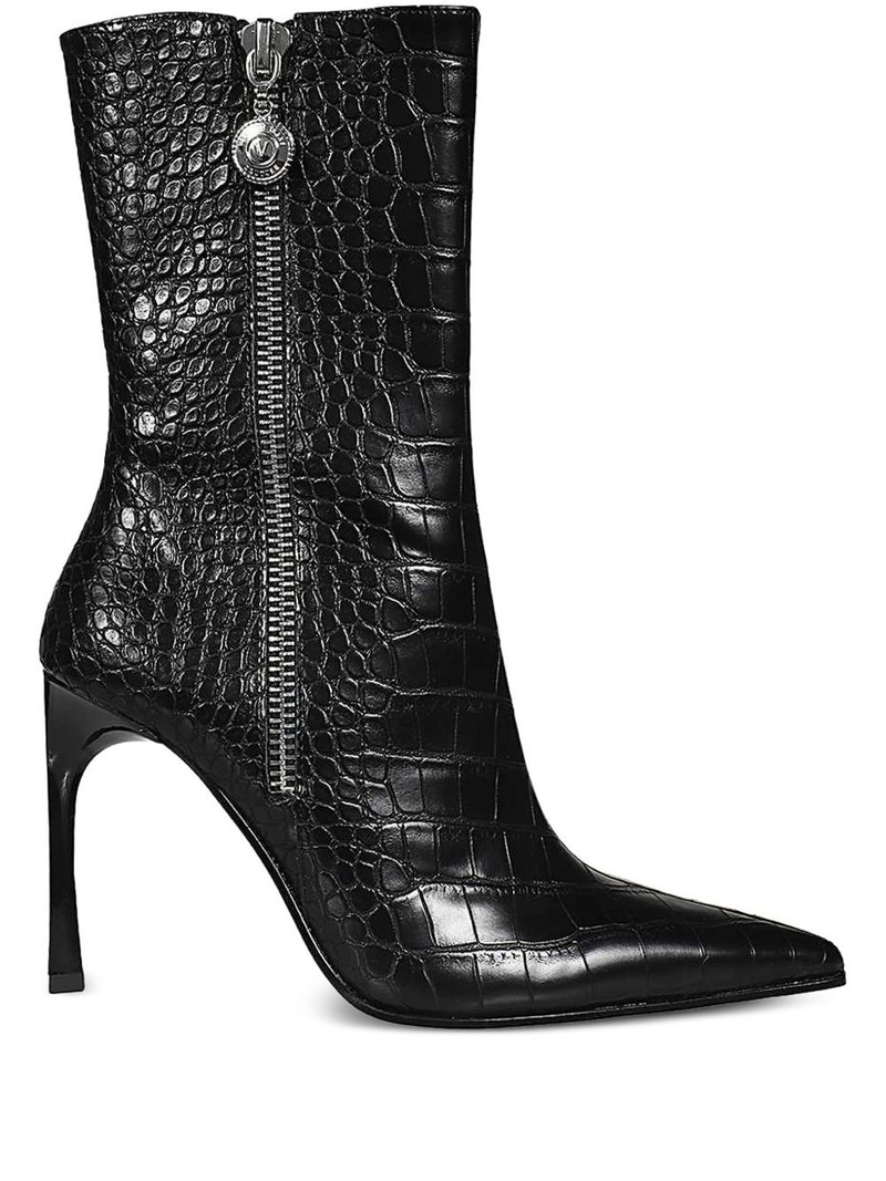 pointed-toe crocodile-effect ankle boots 1