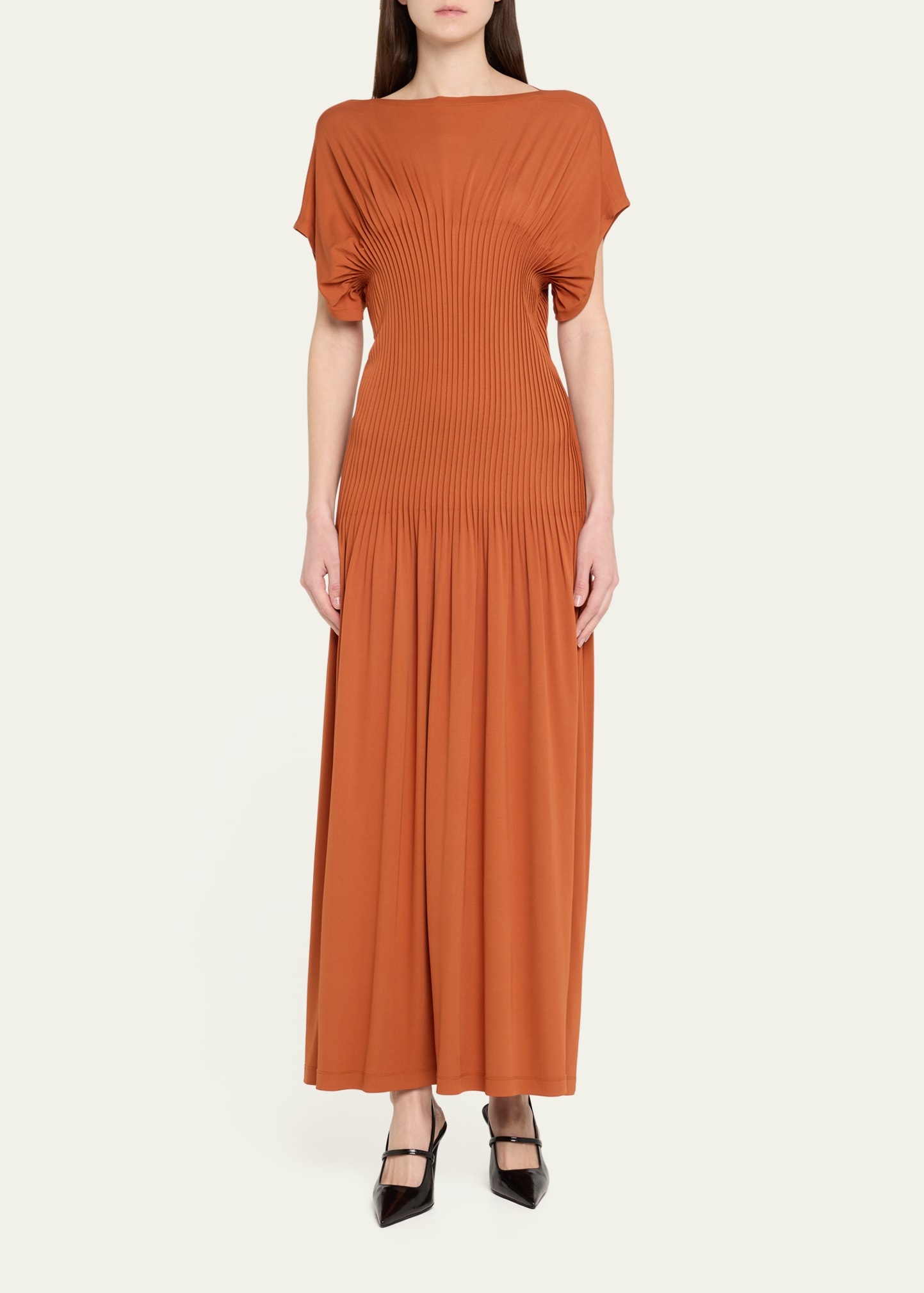 Knife-Pleated Jersey Empire Maxi Dress - 2