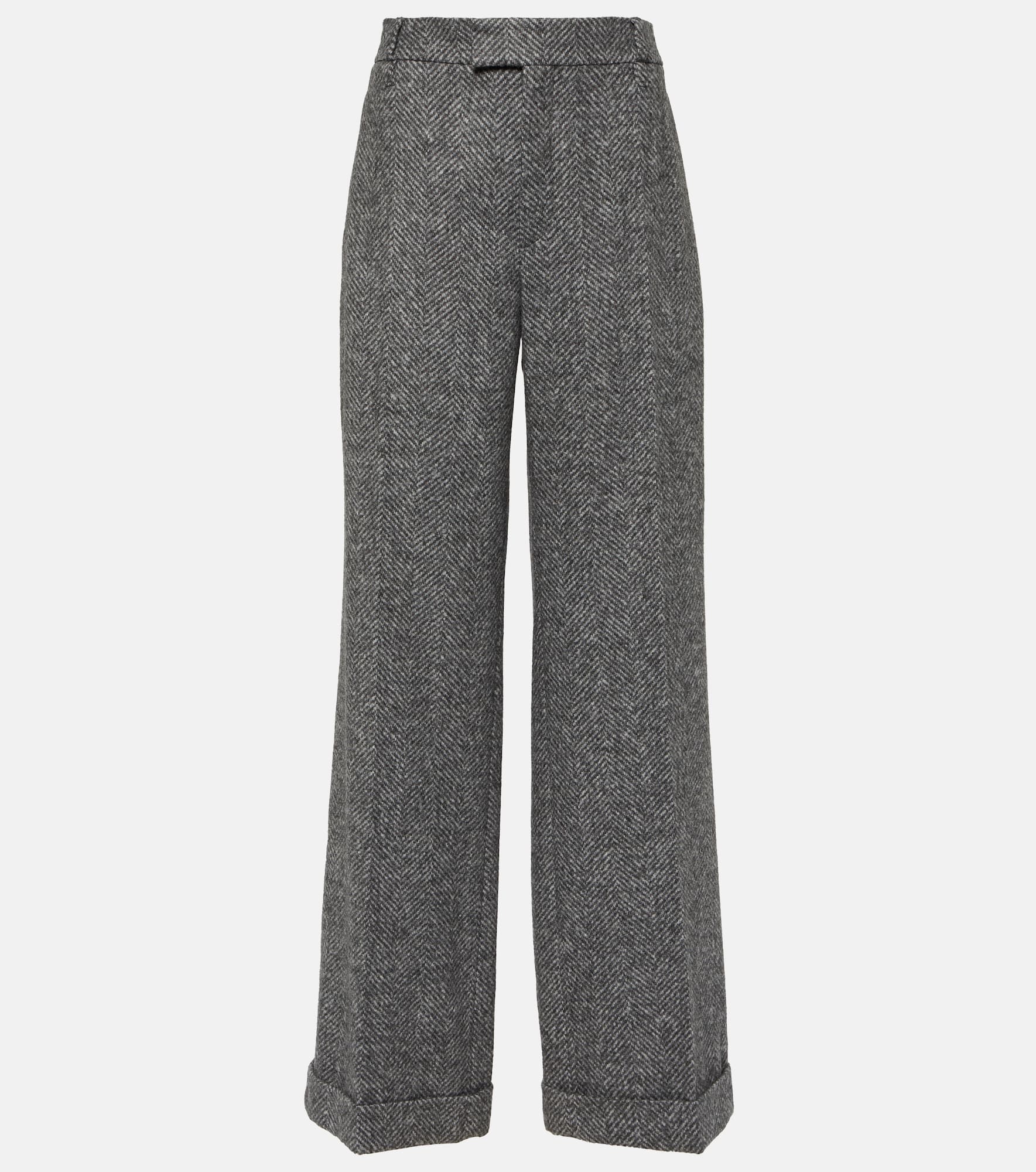 Herringbone wool-blend flared pants - 1