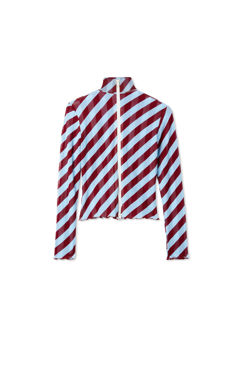 ZIPPED TOP / tulle / celestial & bordeaux stripes 1