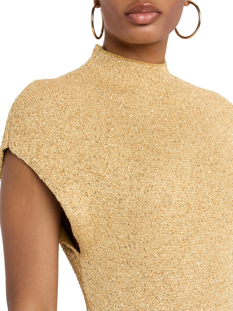 Women's Sequined Knit Mock Turtleneck Body-Con Dress - Gold 5
