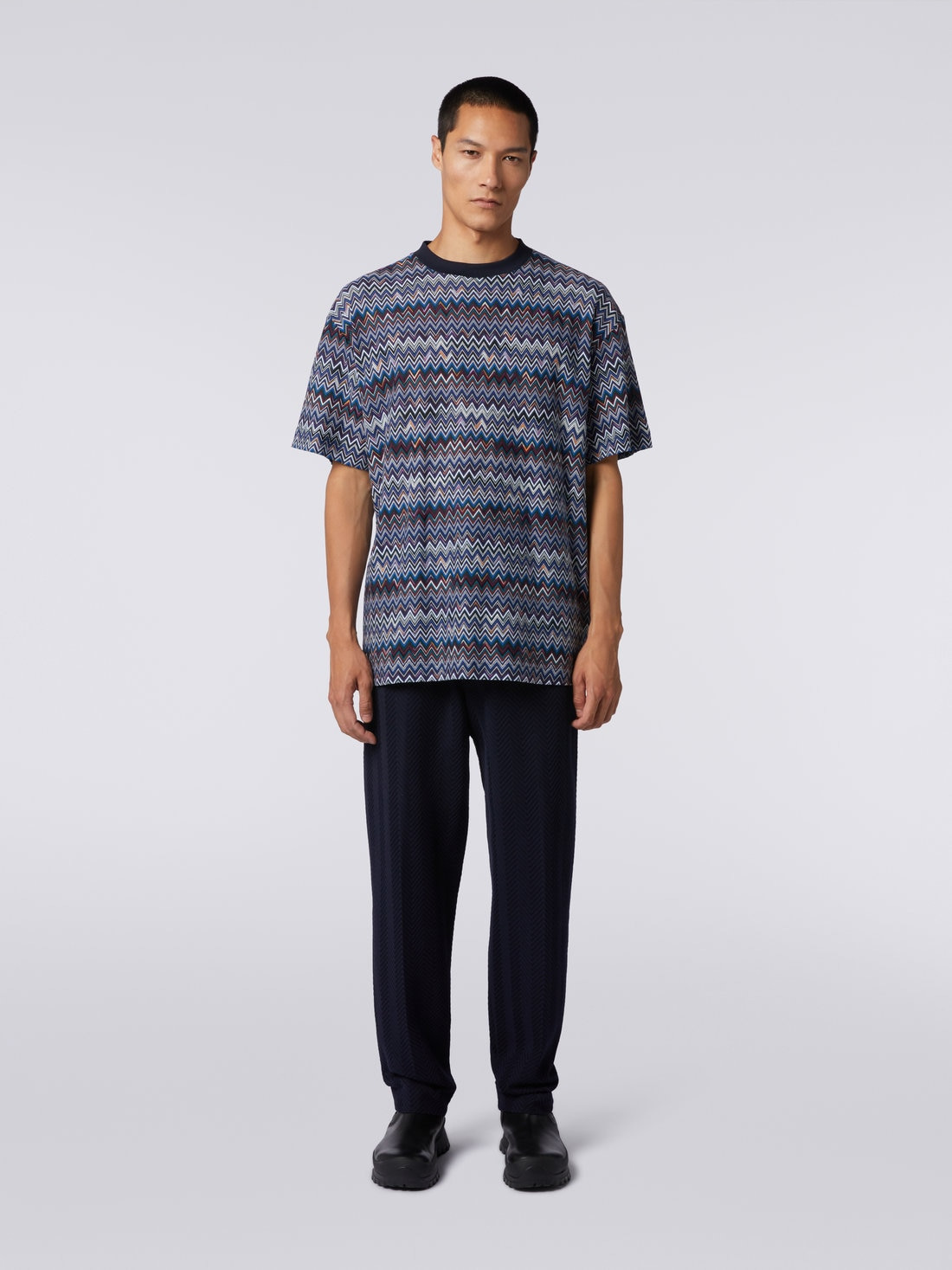 Cotton and viscose chevron crew-neck T-shirt - 2