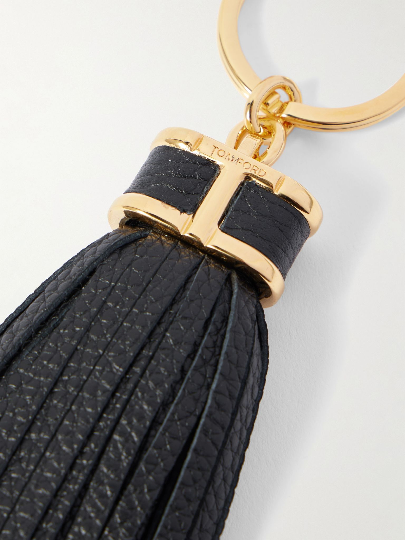 Tasselled Full-Grain Leather and Gold-Tone Key Fob Black - 3