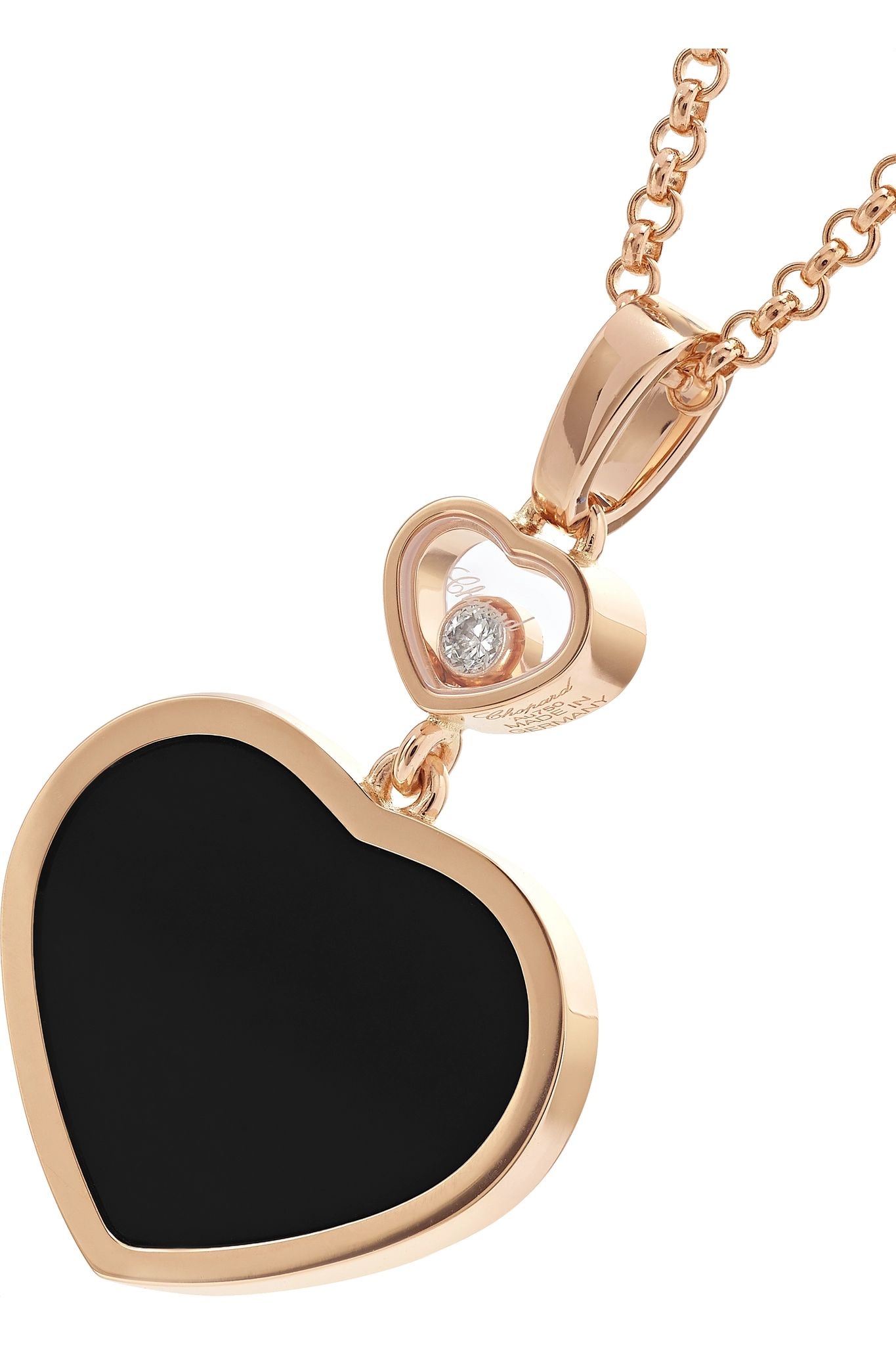 Happy Hearts 18-karat rose gold, diamond and onyx necklace - 4