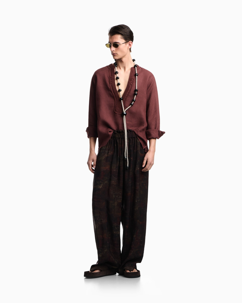 GARMENT-DYED LINEN V-NECK SHIRT WITH TRIM 2