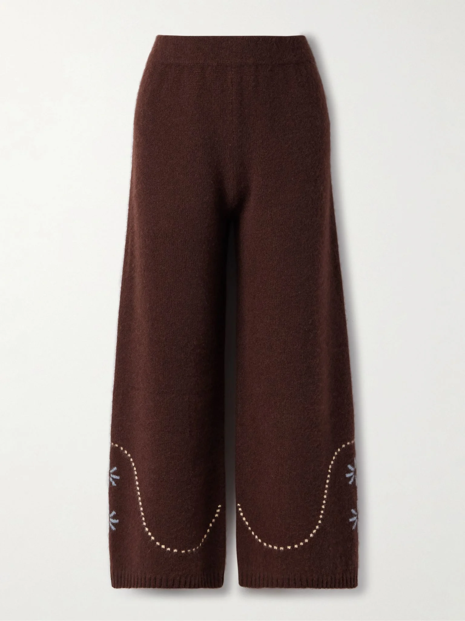 Intarsia-knit cashmere wide-leg pants Chocolate - 1
