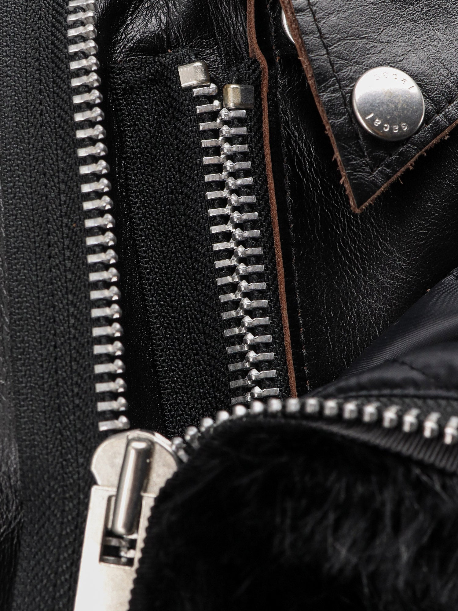 Sacai Women Leather Jacket With Synthetic Fur Inserts - 3