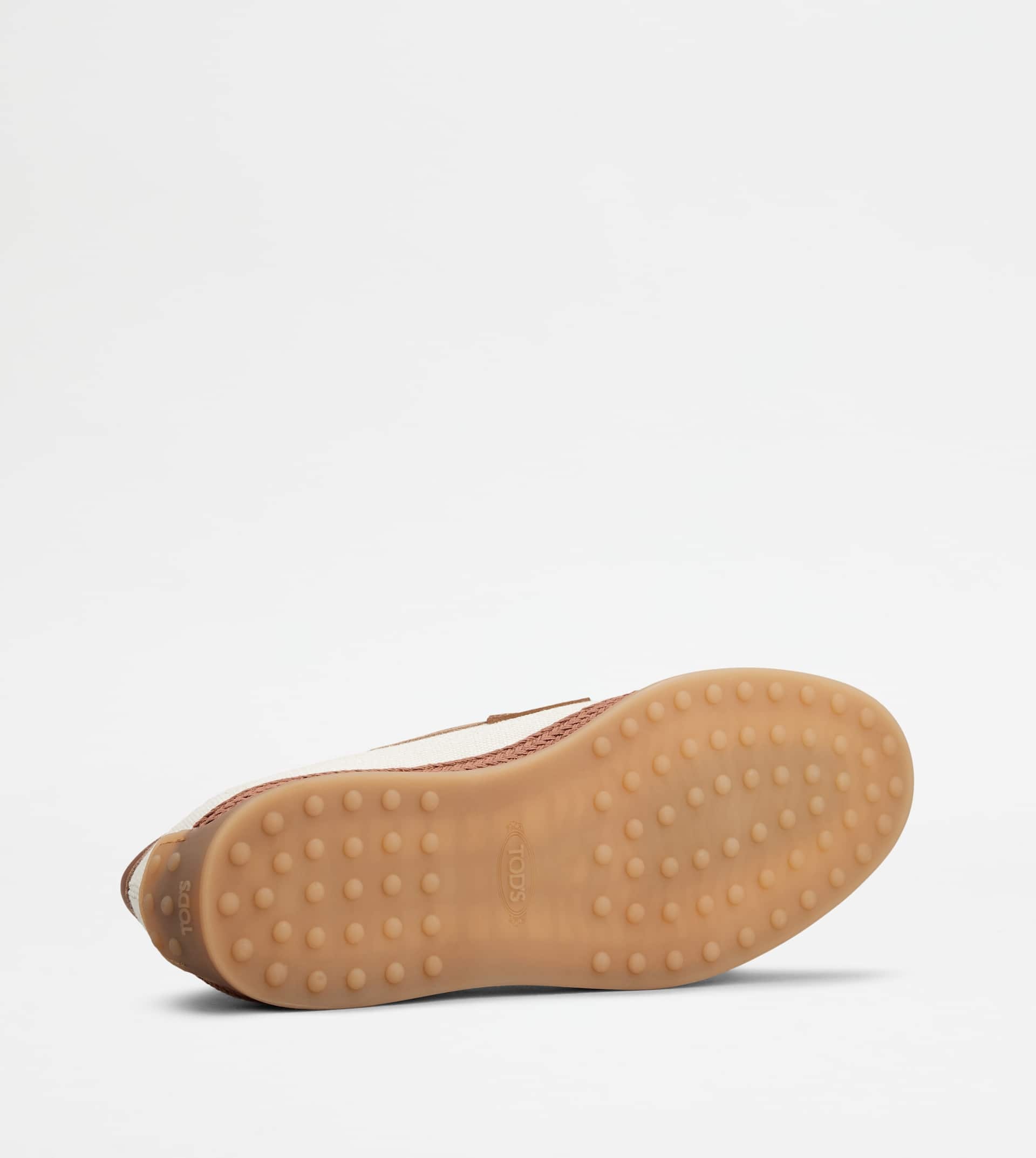 LOAFERS IN CANVAS AND LEATHER - OFF WHITE, BROWN - 4