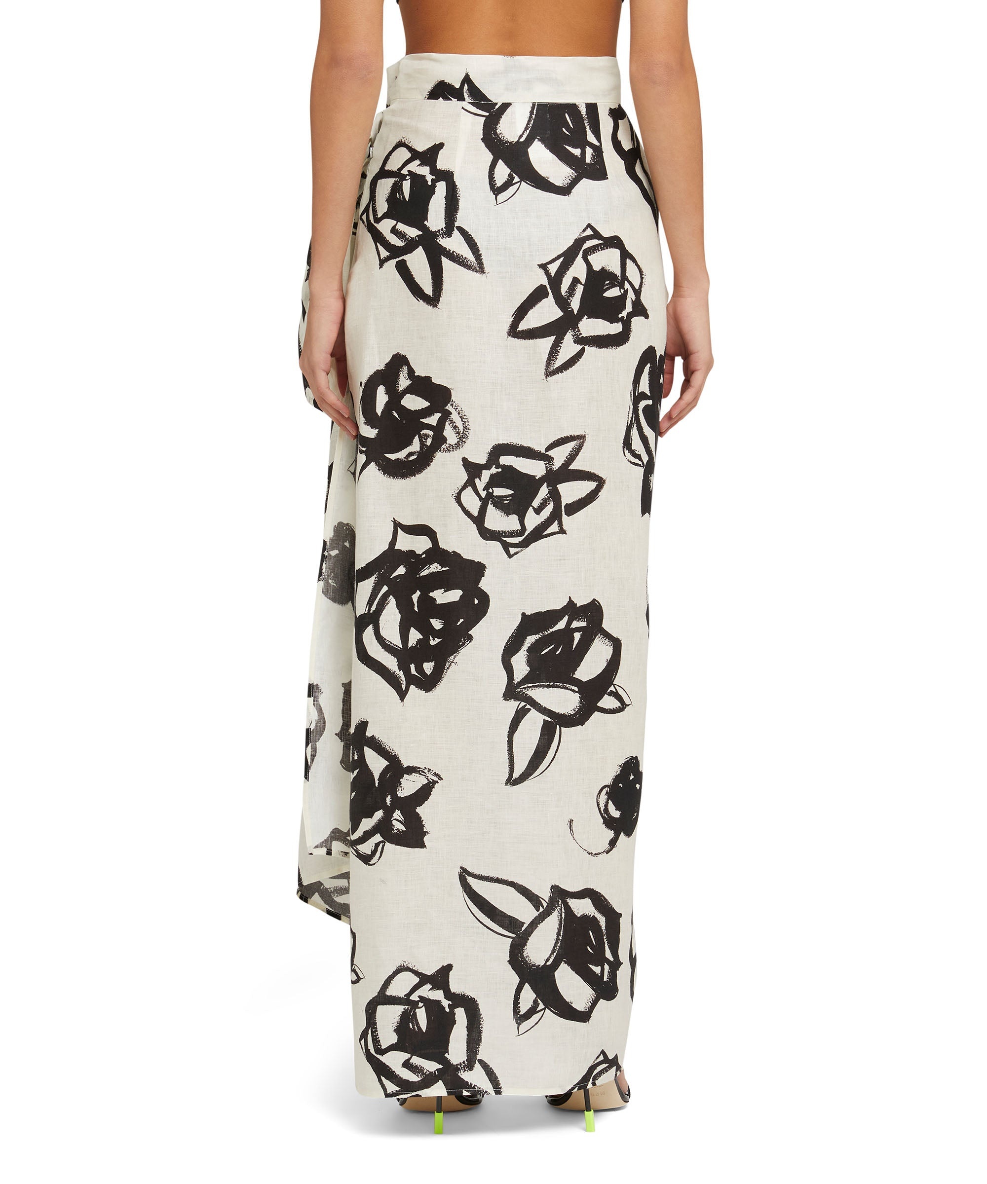 Blended linen wrap skirt with brushstroke rose print - 4