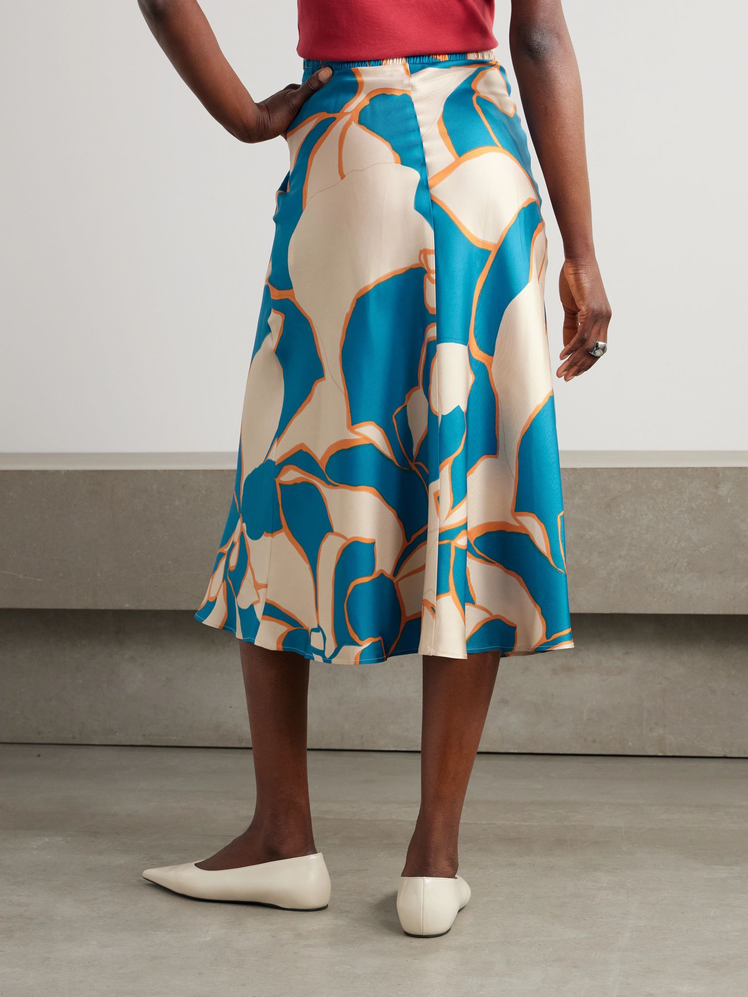 + MOTHER Lungomare printed silk-twill midi skirt Blue - 3
