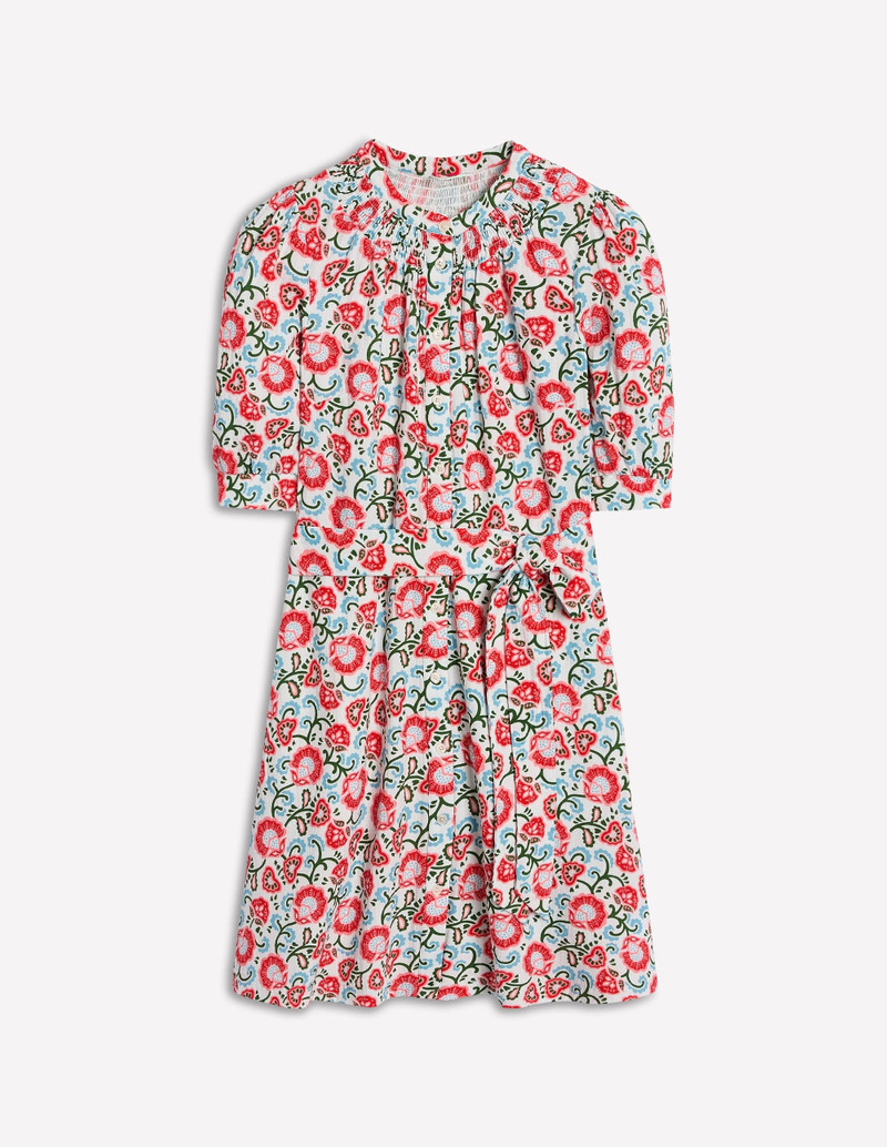 Ada Double Cloth Short Dress-Ivory, Garden Vine 1