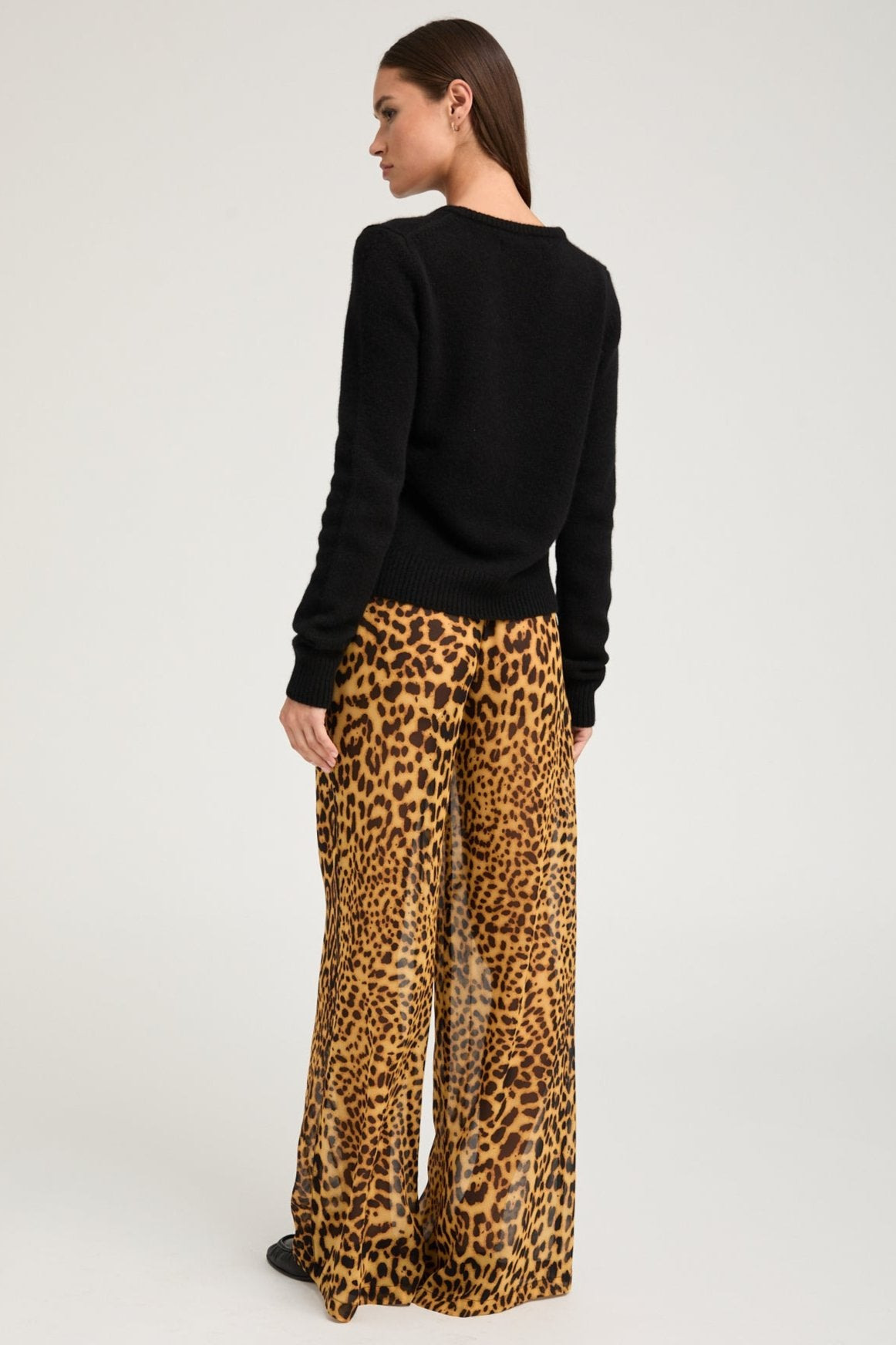 DARK LEOPARD SILK WIDE LEG TROUSERS - 5