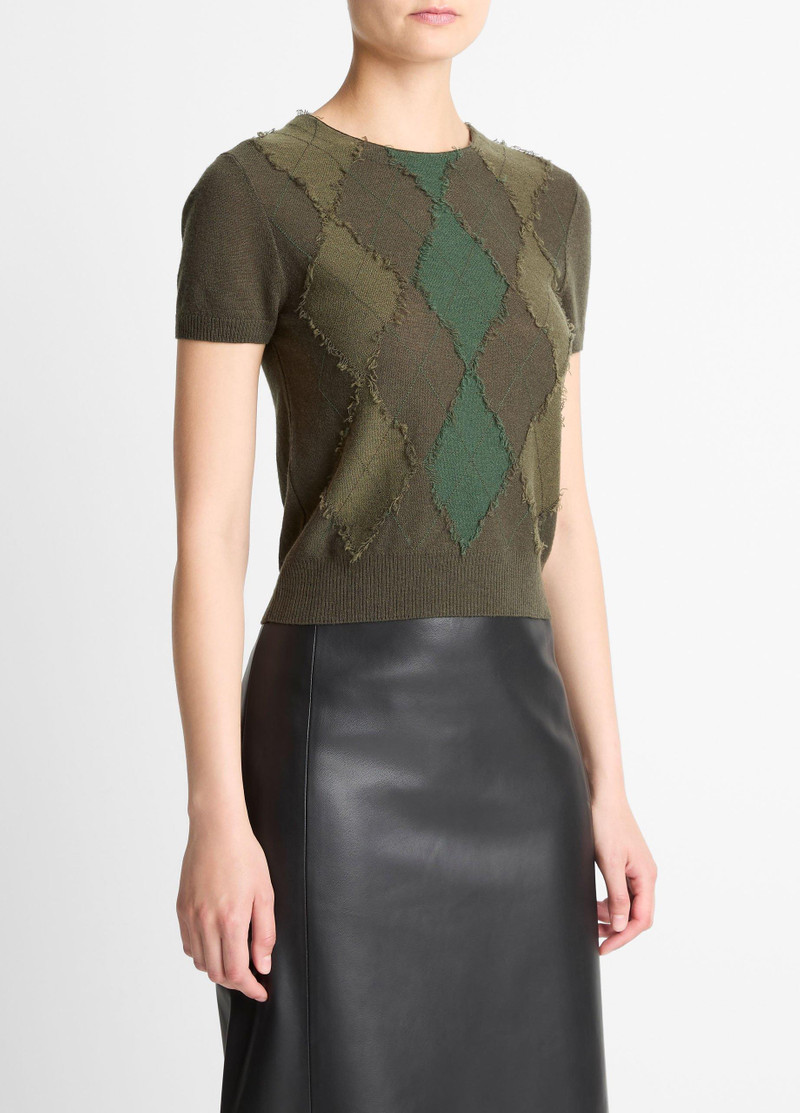 Hand-Cut Argyle Wool-Blend Short-Sleeve Sweater 2