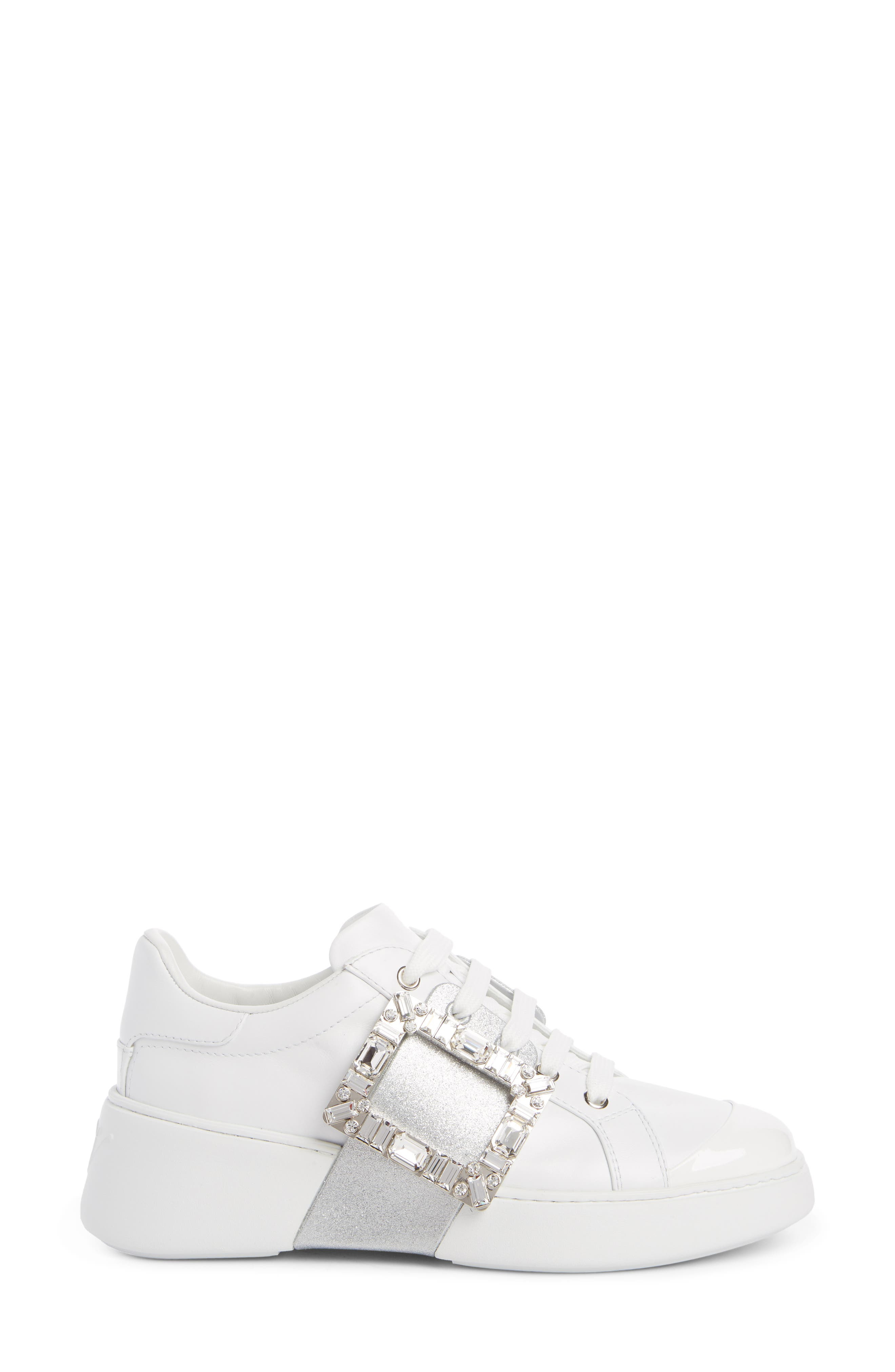 Roger Vivier Viv Skate Crystal Buckle Sneaker in White at Nordstrom - 3