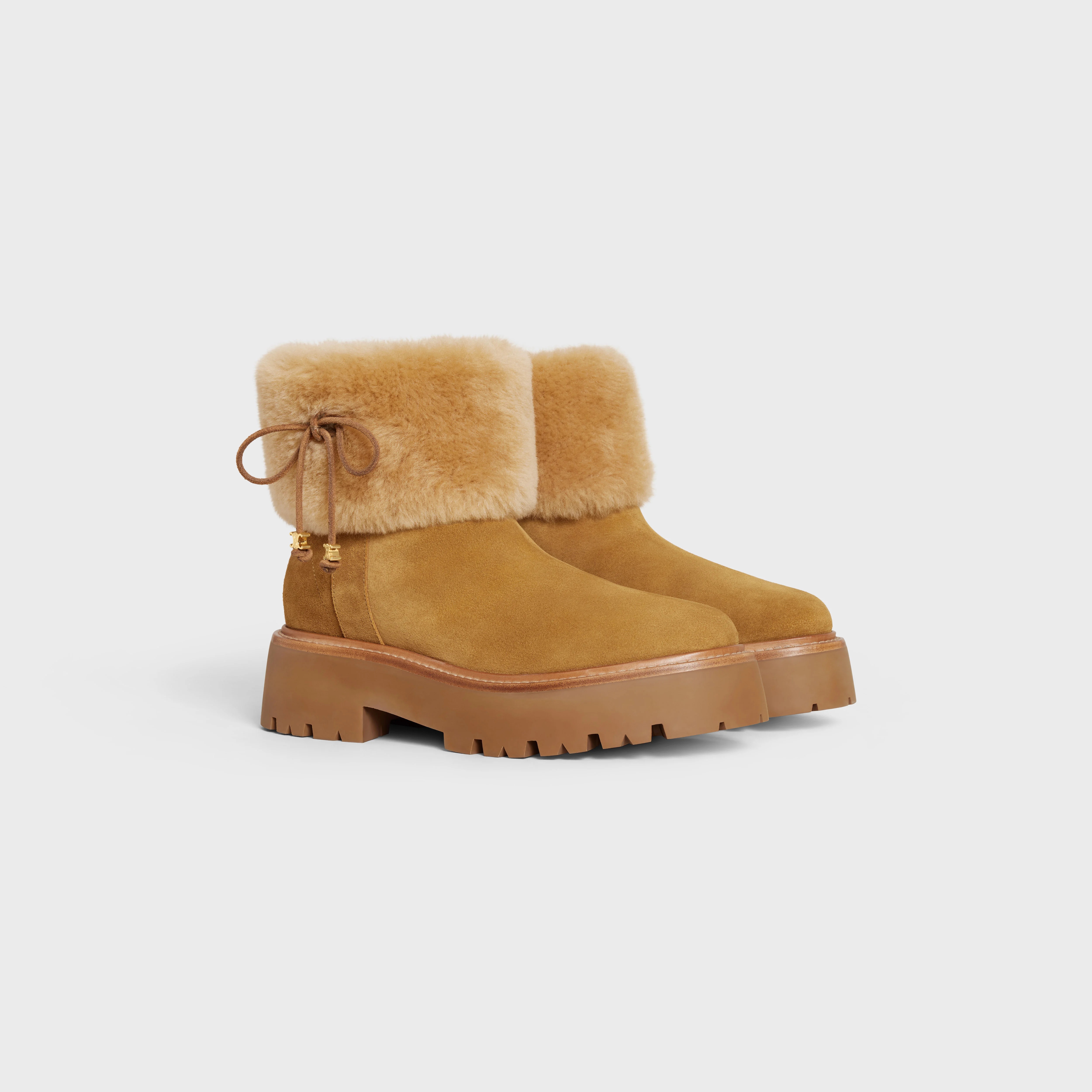 CELINE BULKY CROPPED BOOT WITH TRIOMPHE TASSELS in SUEDE CALFSKIN AND SHEARLING - 2