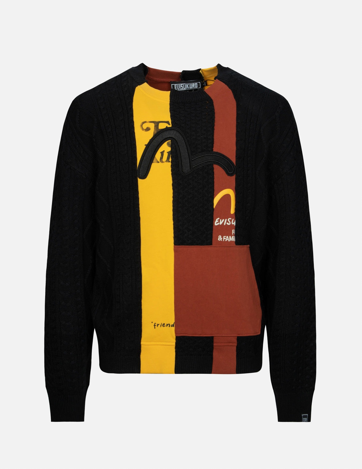 Patchwork Seagull Embroidery Cable-Knit Relax Fit Sweater - 1