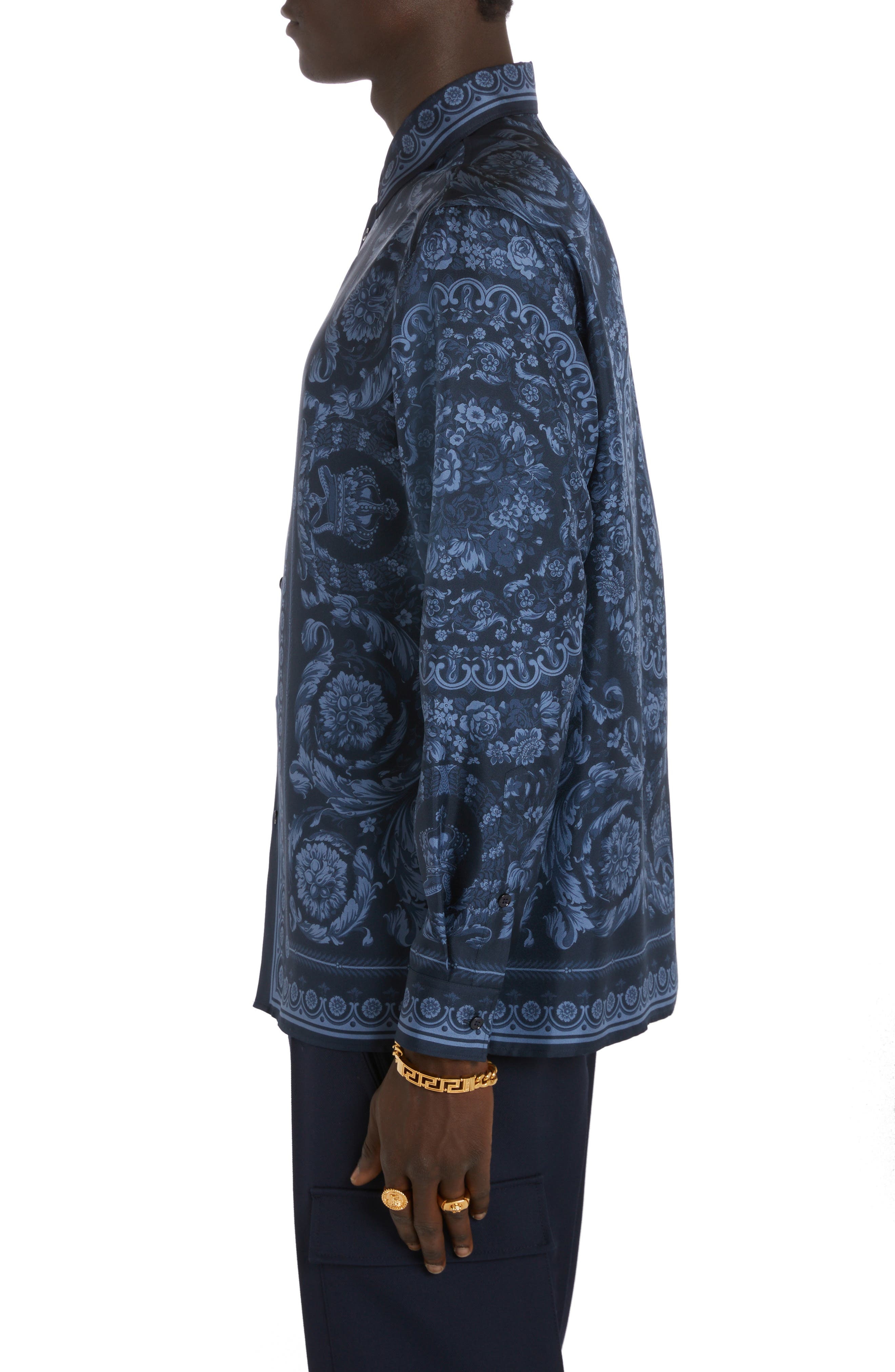 Barocco Print Silk Button-Up Shirt - 3