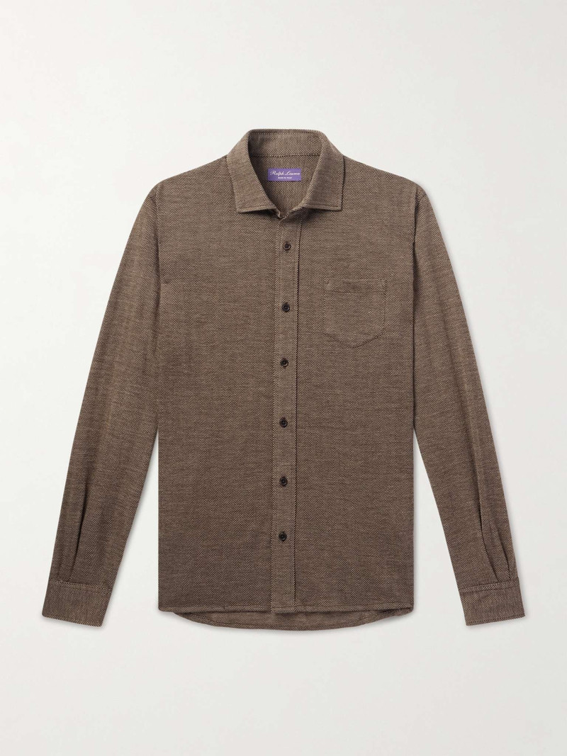 Cut-Away Collar Herringbone Wool and Cotton-Blend Shirt 1