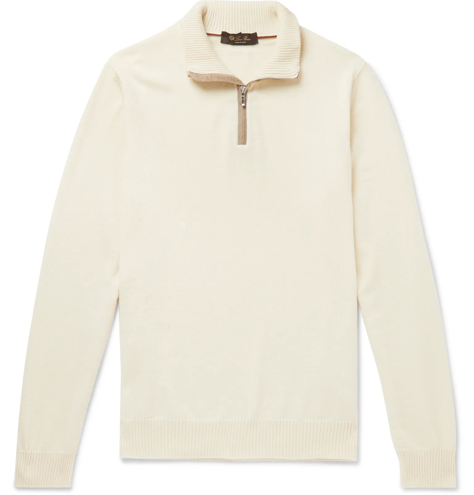 Suede-Trimmed Cashmere Half-Zip Sweater - 1