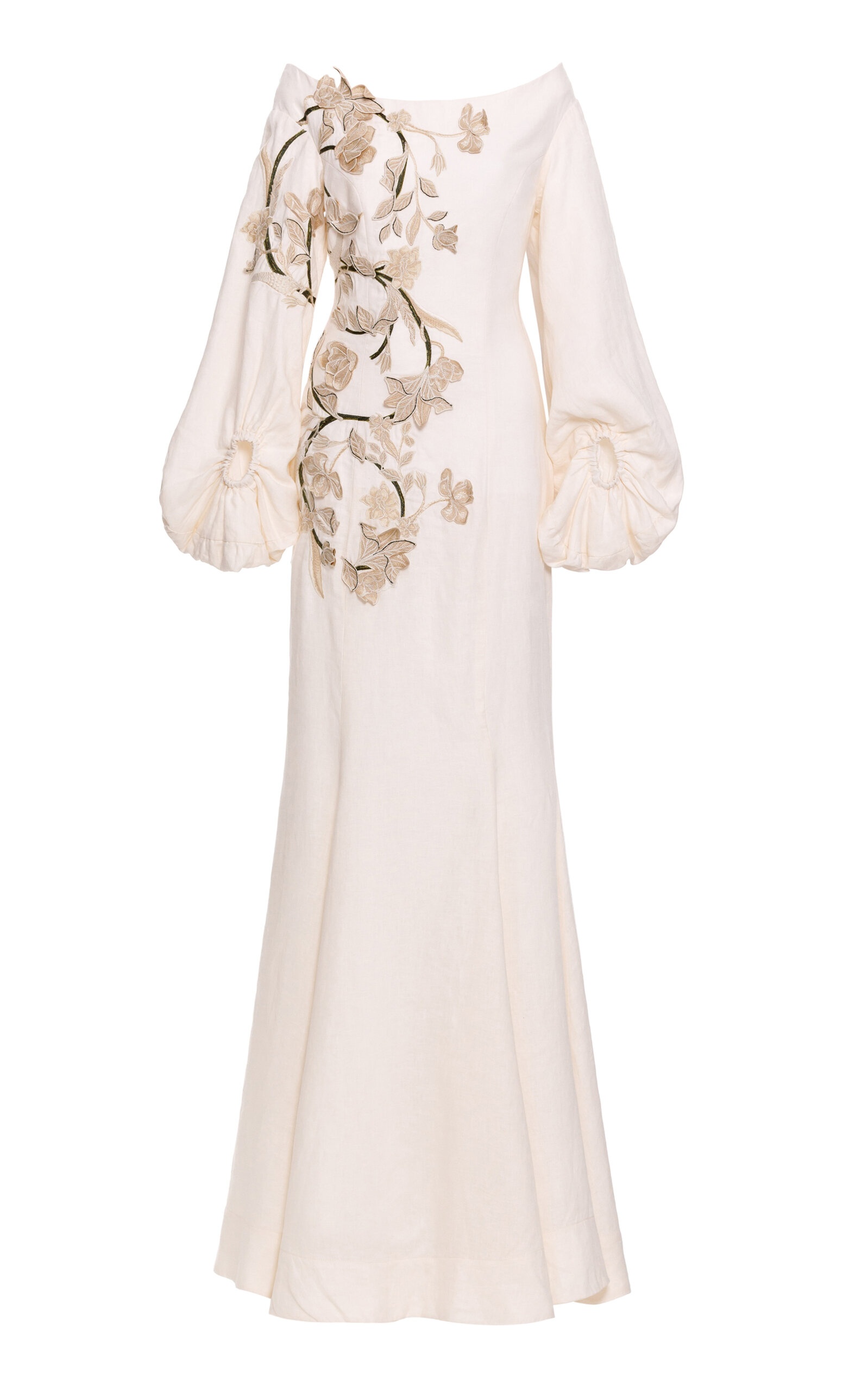 Peccana Gardenia Embroidered Linen Maxi Dress ivory - 1