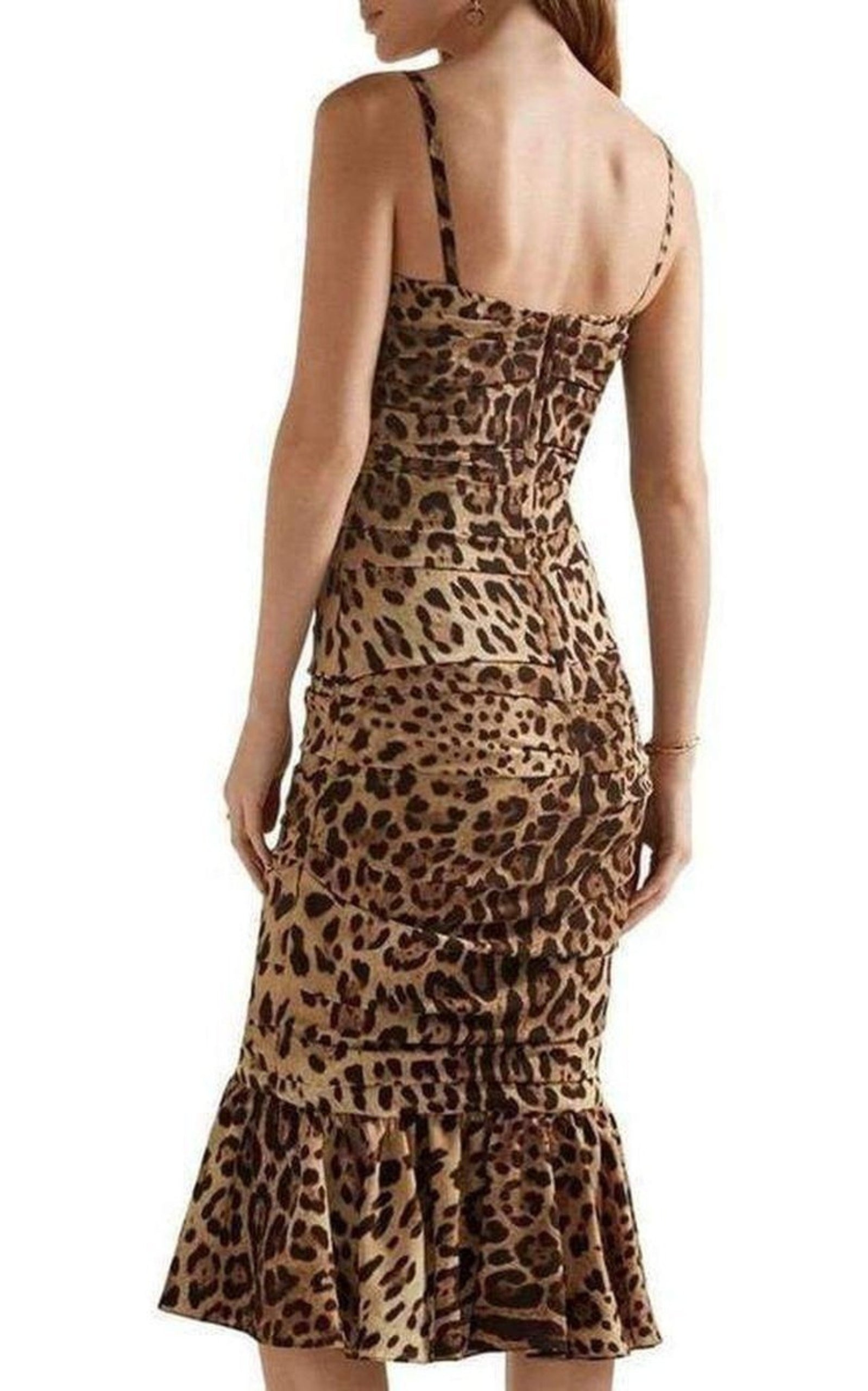 Ruched Leopard Print Silk Cady Midi Dress - 4