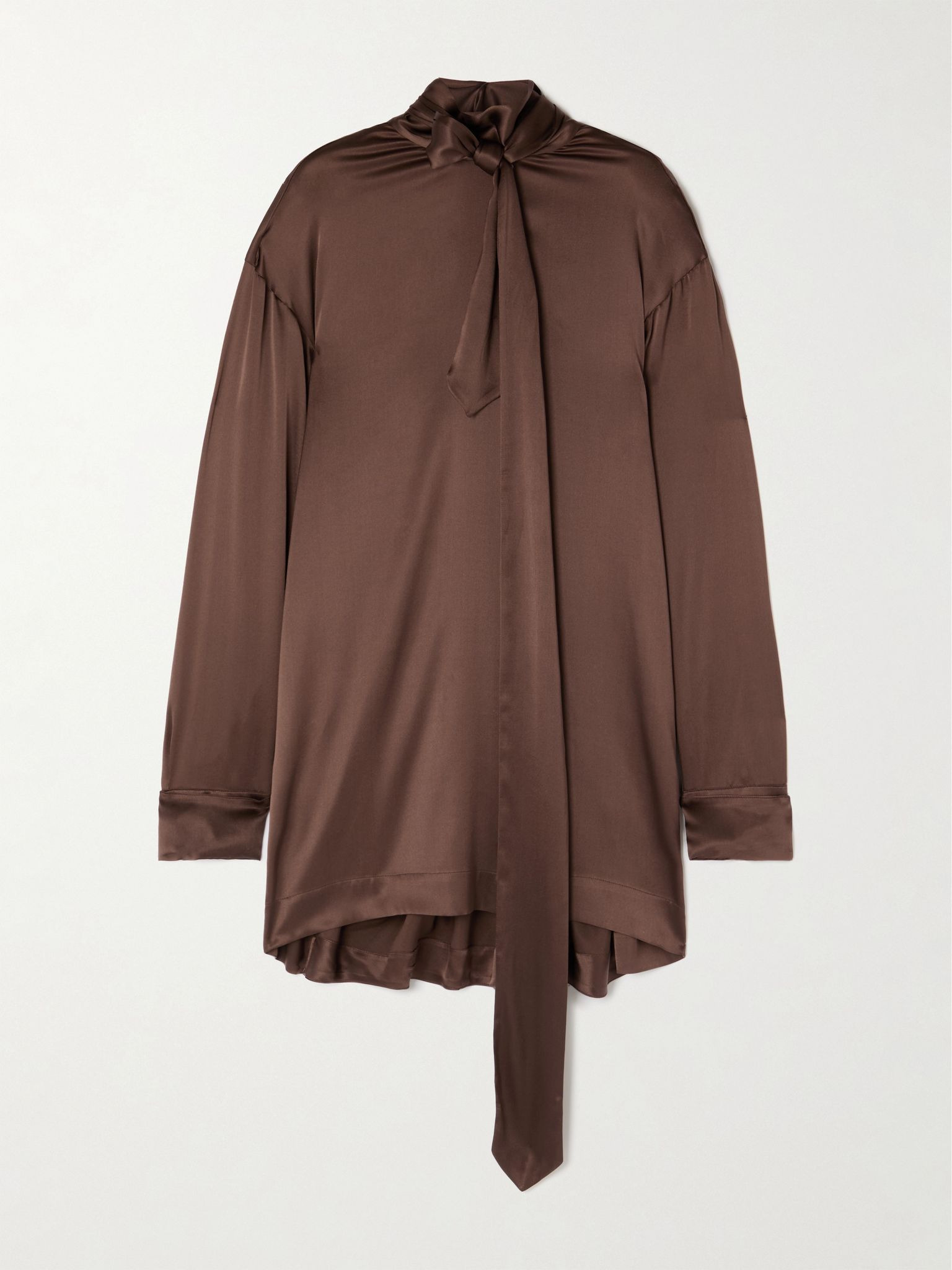 Pussy-bow silk-blend satin blouse Brown - 1