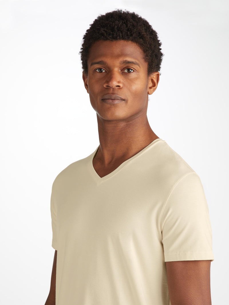 Men's V-Neck T-Shirt Basel Micro Modal Stretch Ecru - 5