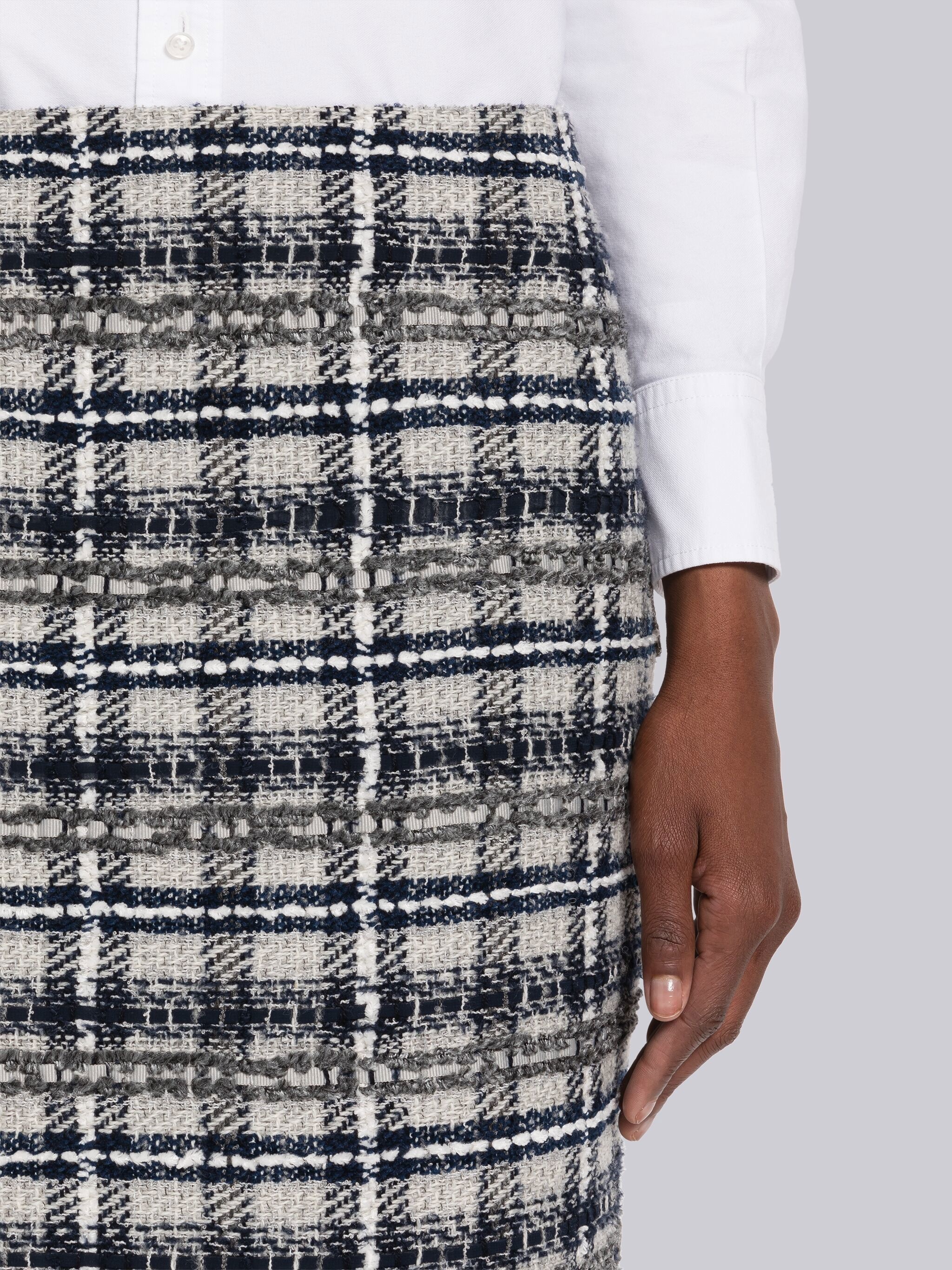 Tartan Ribbon Tweed Low Rise Pencil Skirt - 5