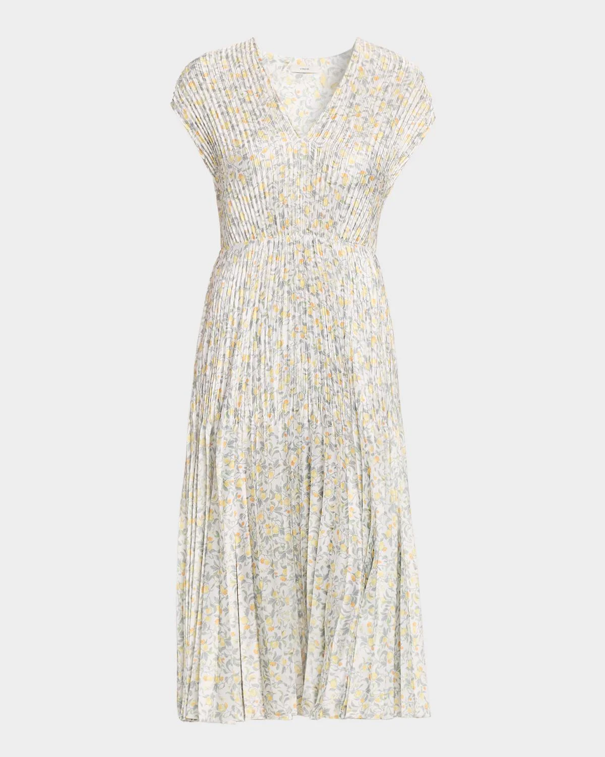 Citrine Bloom Pleated Satin Dress - 1