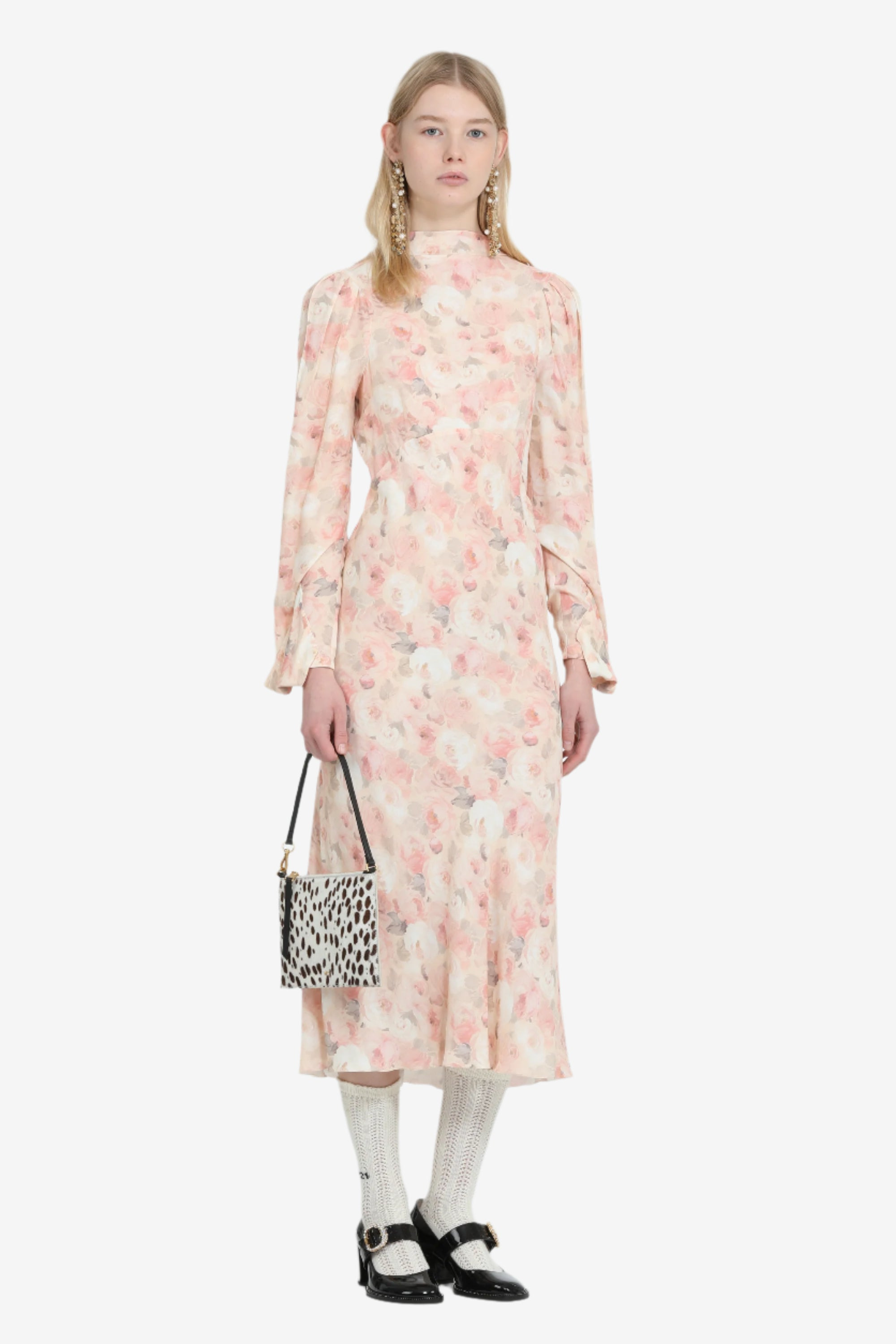 LONG DRESS WITH FLARED SLEEVES AND FLORAL PRINT - 4