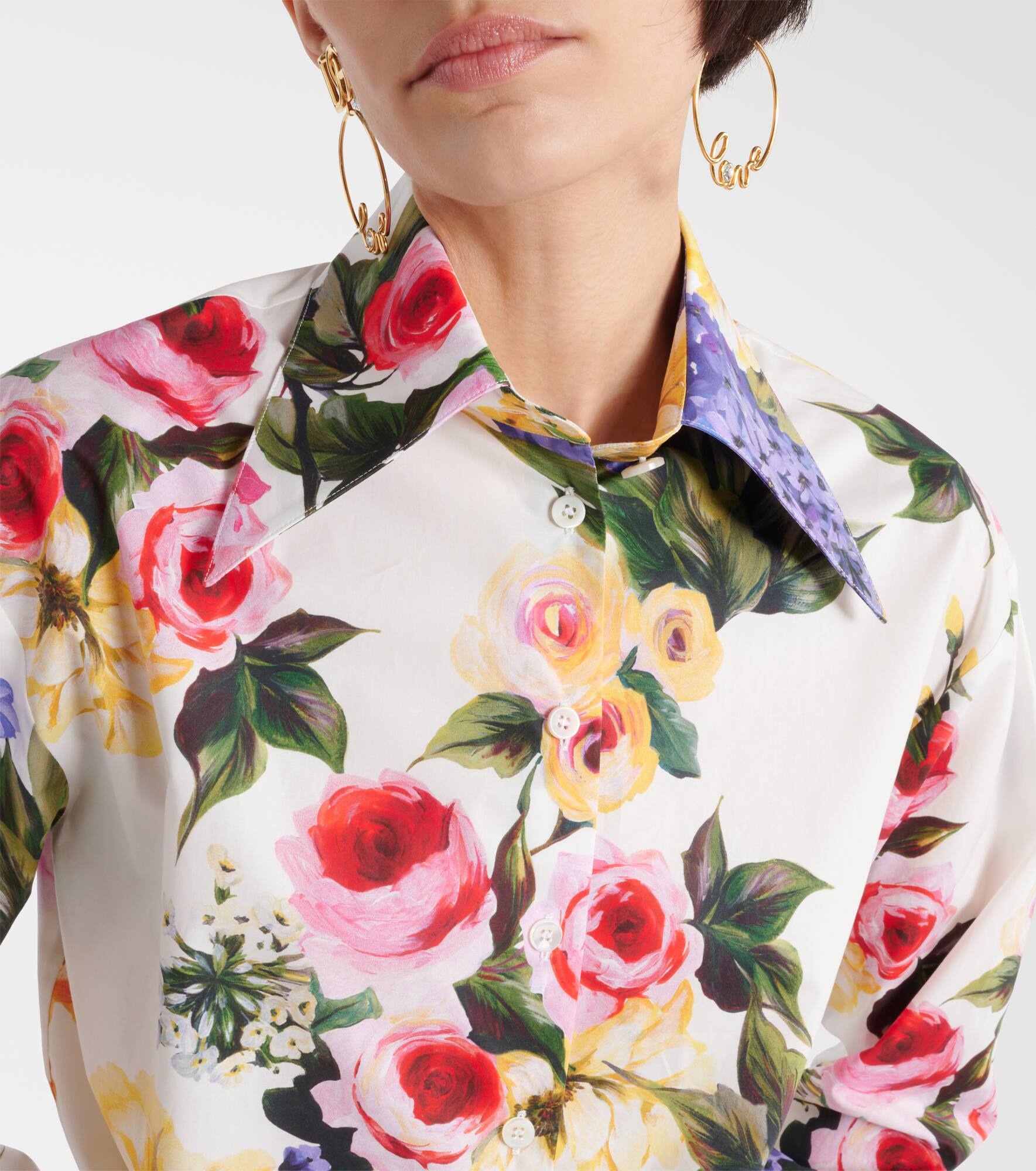 Floral cropped cotton poplin shirt - 5