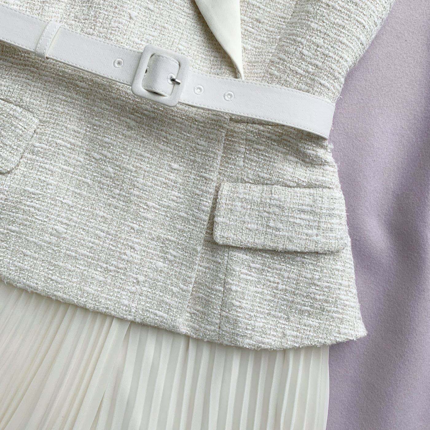Cream Tailored Bouclé And Chiffon Midi Dress - 4