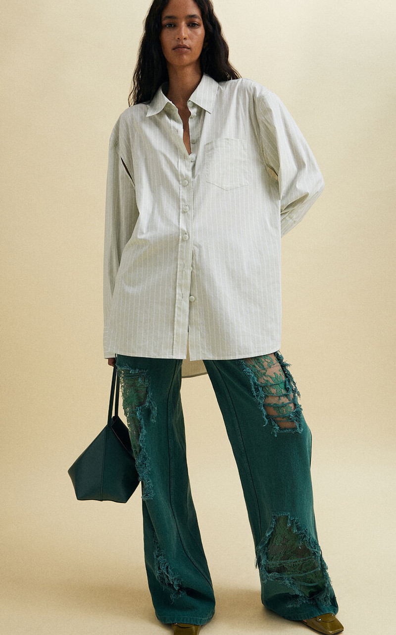 CHRISTOPHER ESBER Arboreal Lace-Detailed Distressed Stretch Jeans green outlook