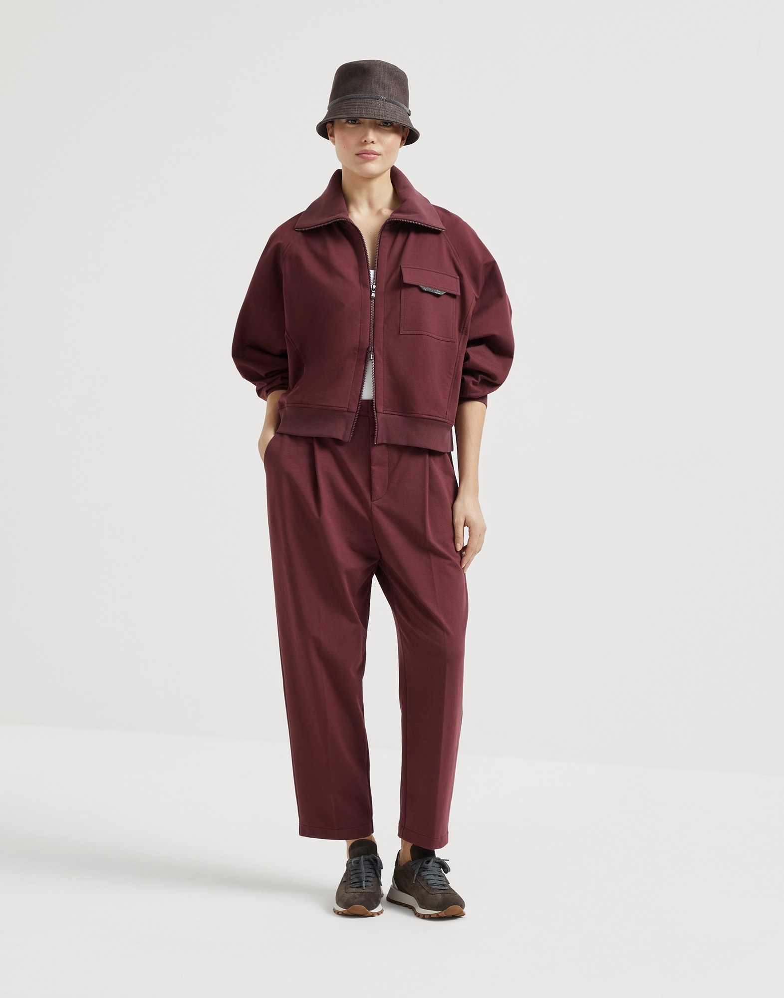 Stretch cotton lightweight French terry cropped trousers - 4