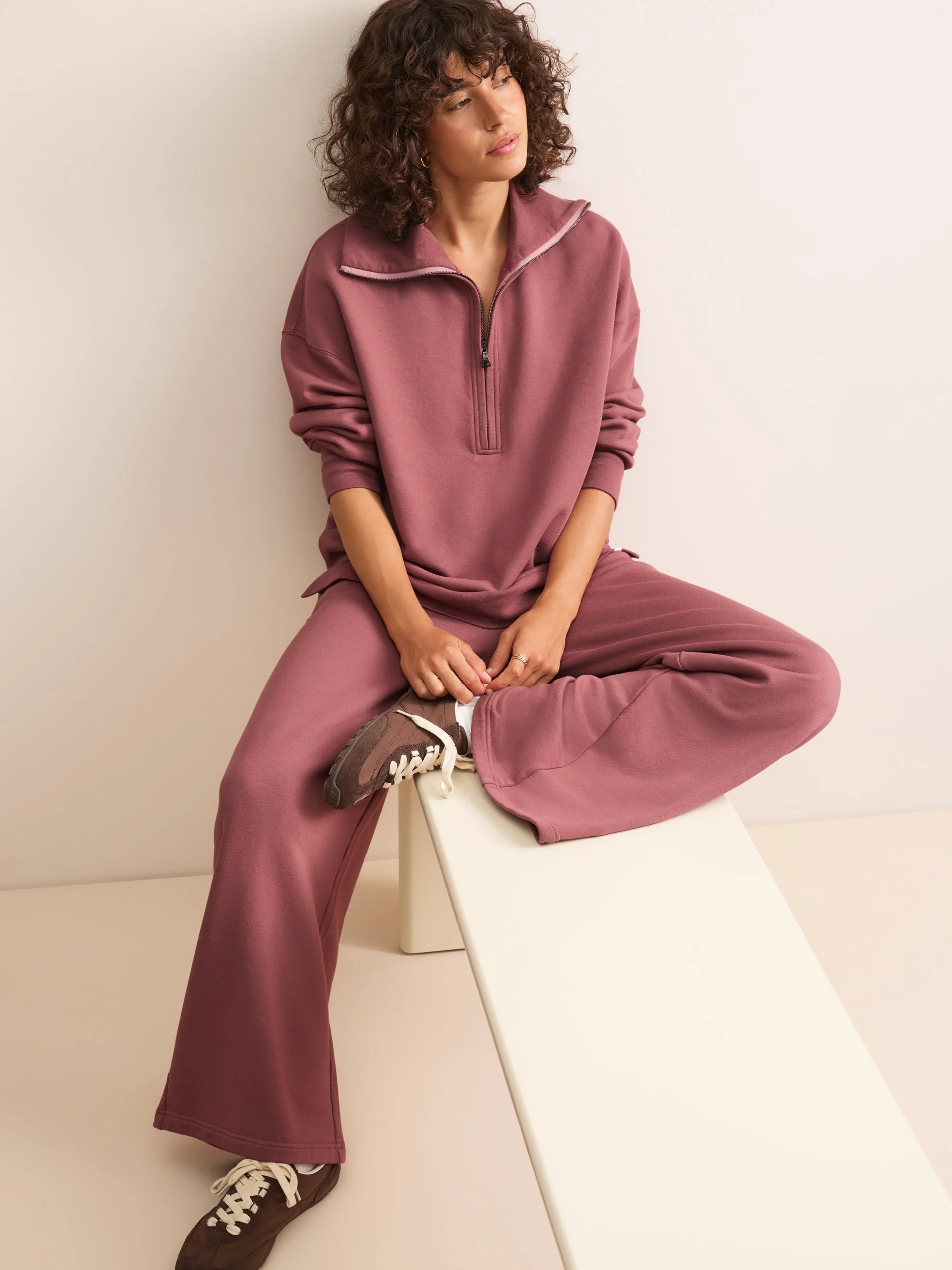 Harley Cotton Modal Wide Leg Sweatpants Dusty Rose - 1