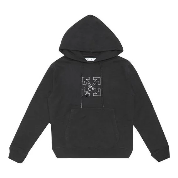 Off-White FW20 Embroidery Hooded Pullover Men Black OMBB034E20FLE0031001 - 1