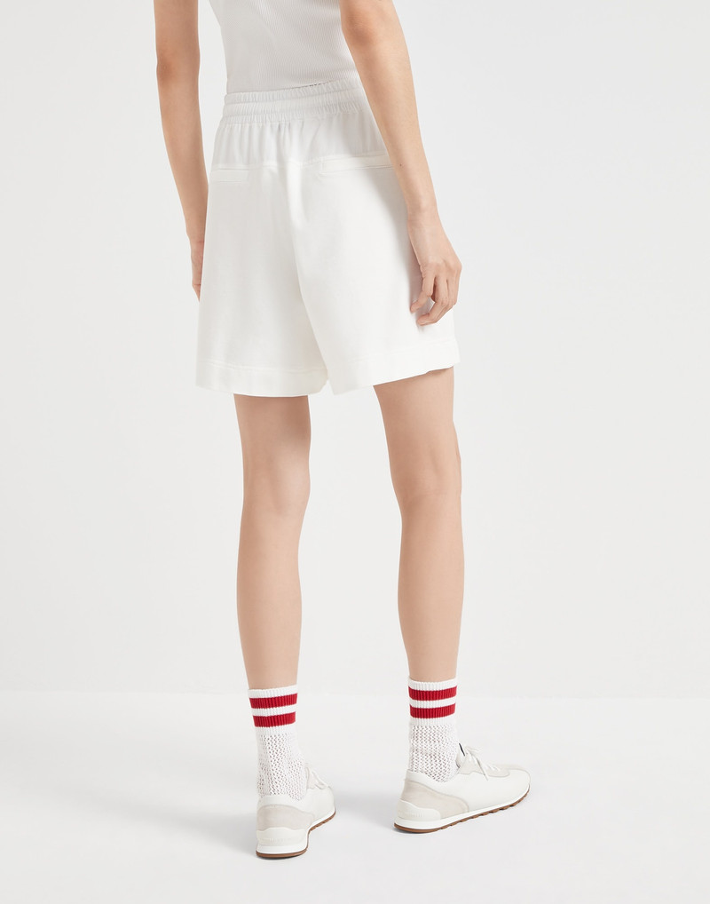 Brunello Cucinelli Stretch cotton lightweight French terry paneled track shorts outlook