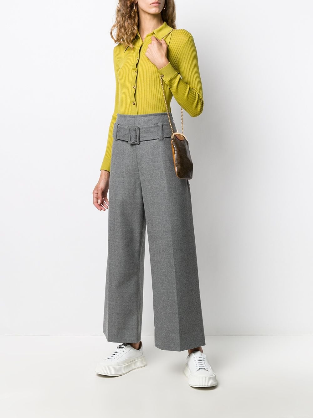 flared high waisted trousers with belt - 2