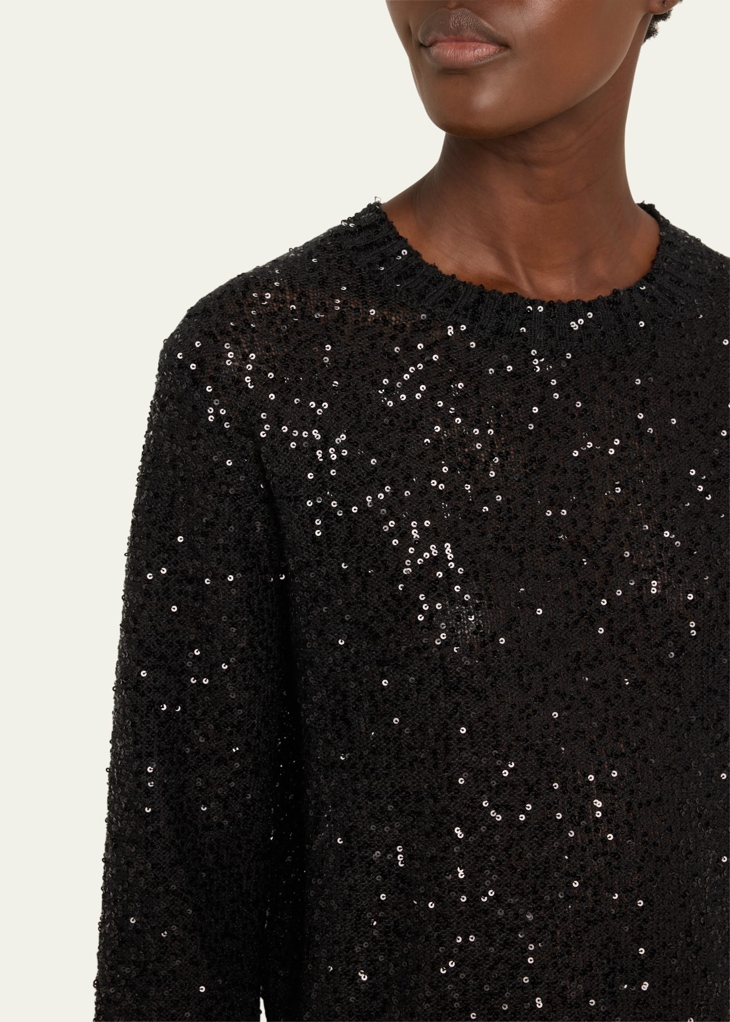 Paillette Linen-Cashmere Crewneck Sweater - 5
