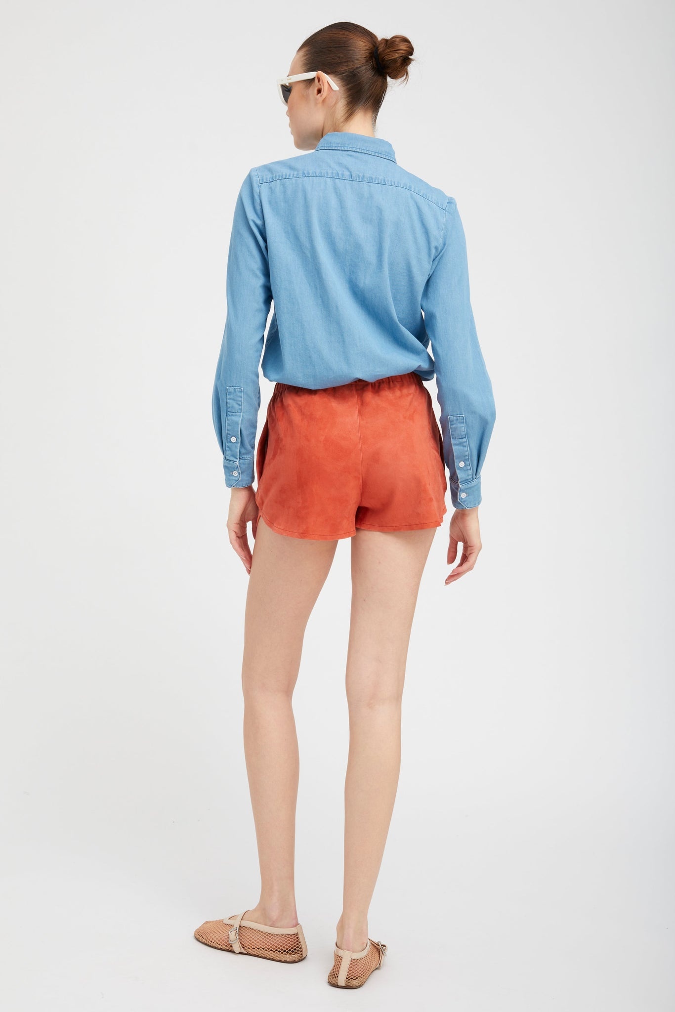 TERRACOTTA SUEDE SLIP SHORTS - 4