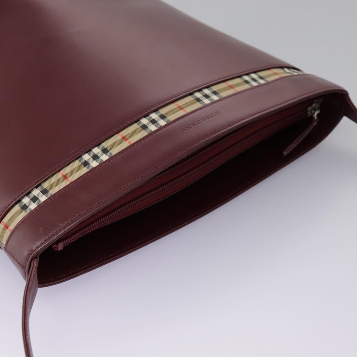 Burberry Shoulder Bag Leather Bordeaux Silver - 6