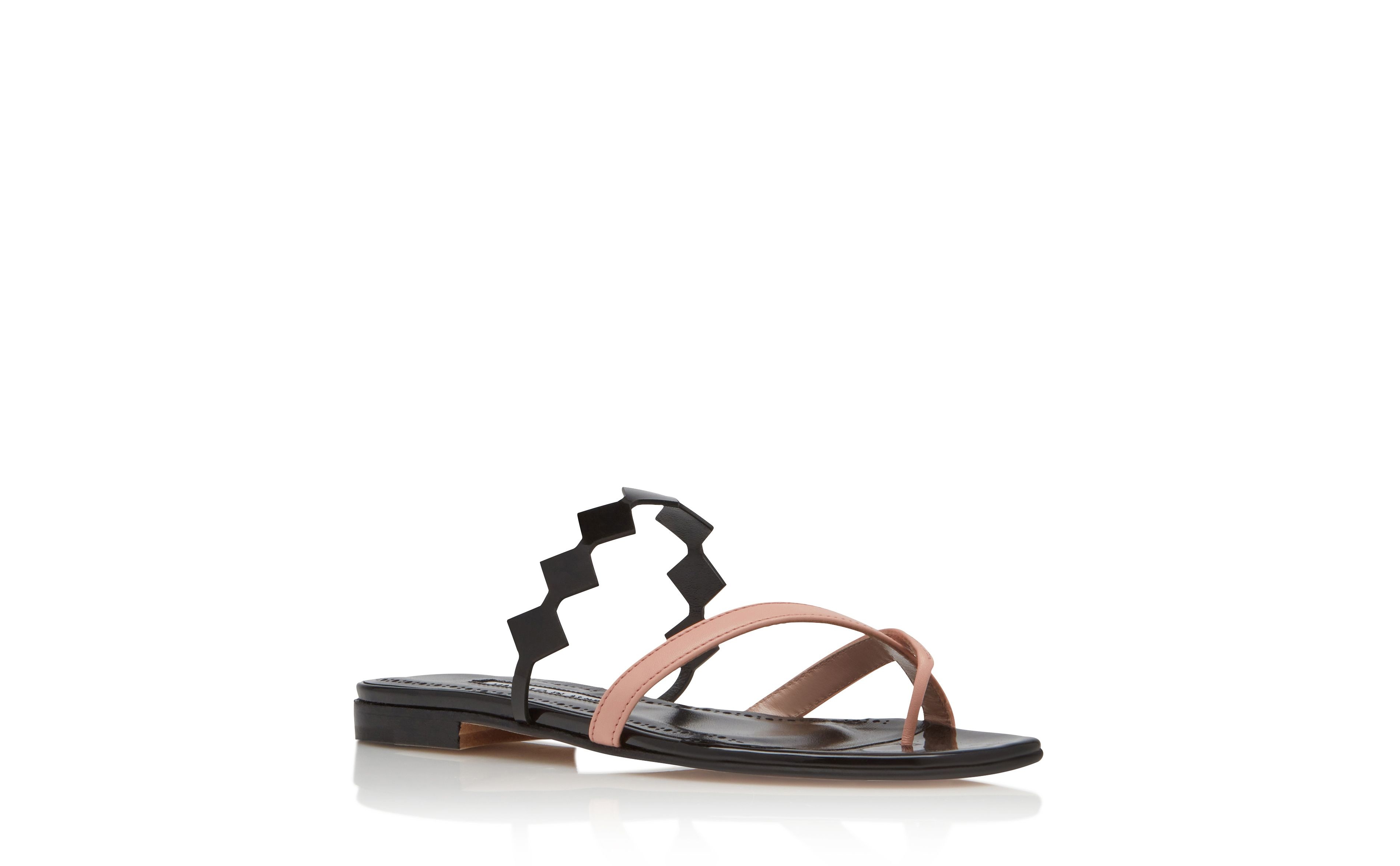 Light Pink and Black Leather Flat Sandals - 3
