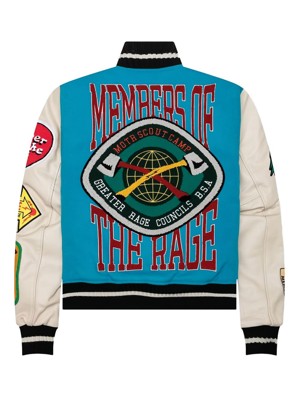 embroidered leather-sleeved bomber jacket - 2