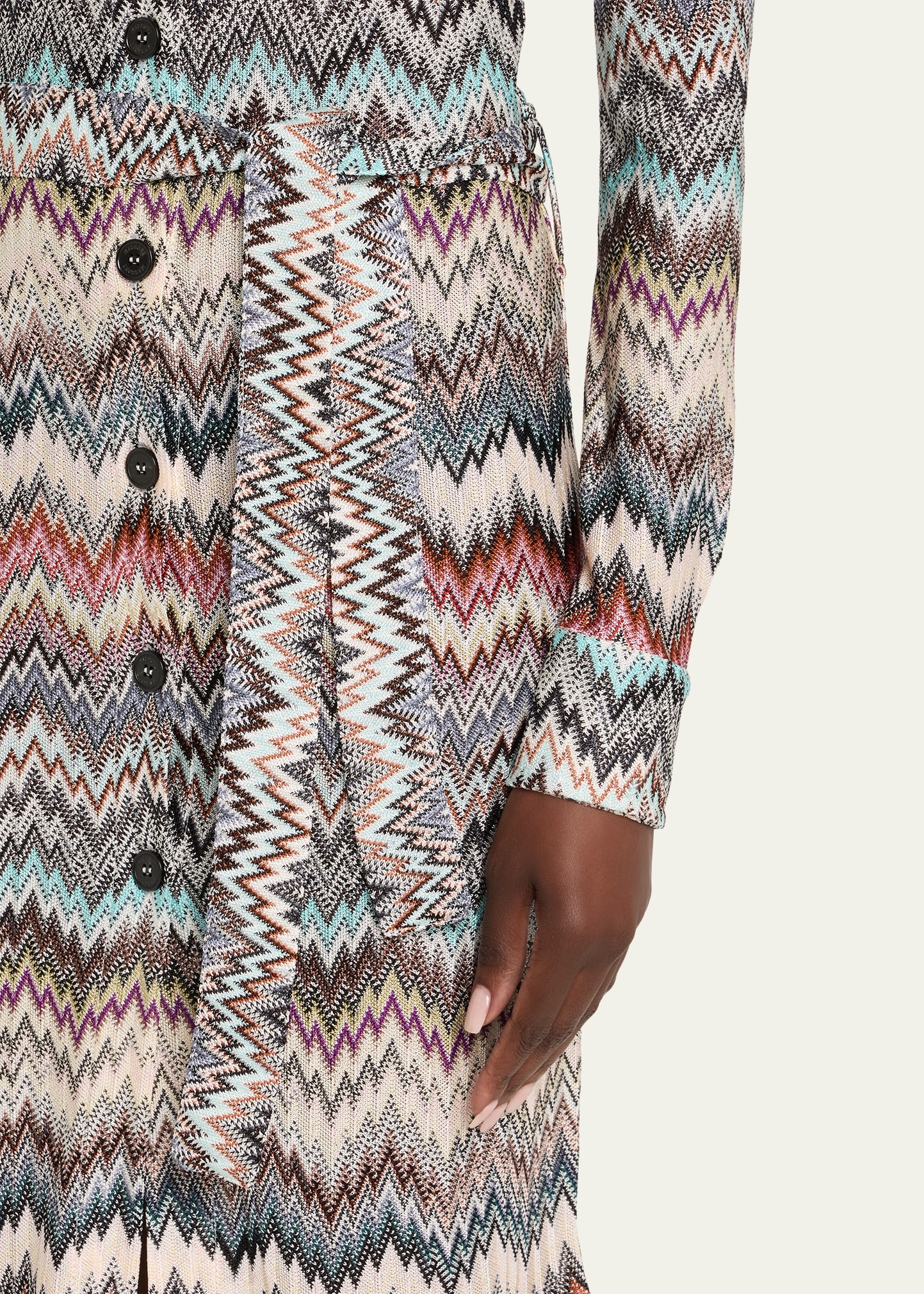 Chevron Belted Long-Sleeve Shirtdress - 5