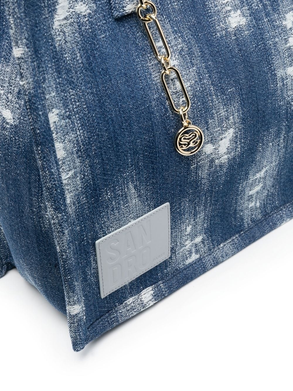 distressed denim tote bag - 5