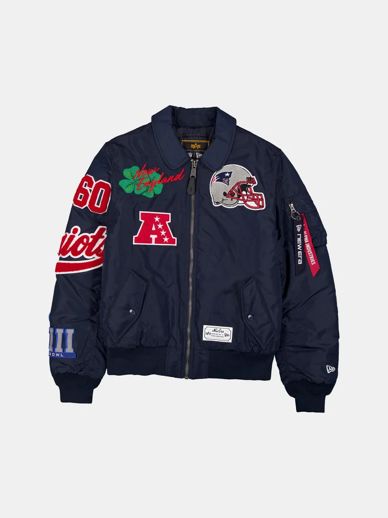 NEW ENGLAND PATRIOTS X ALPHA X NEW ERA MA-1 COLLARED BOMBER JACKET - 1