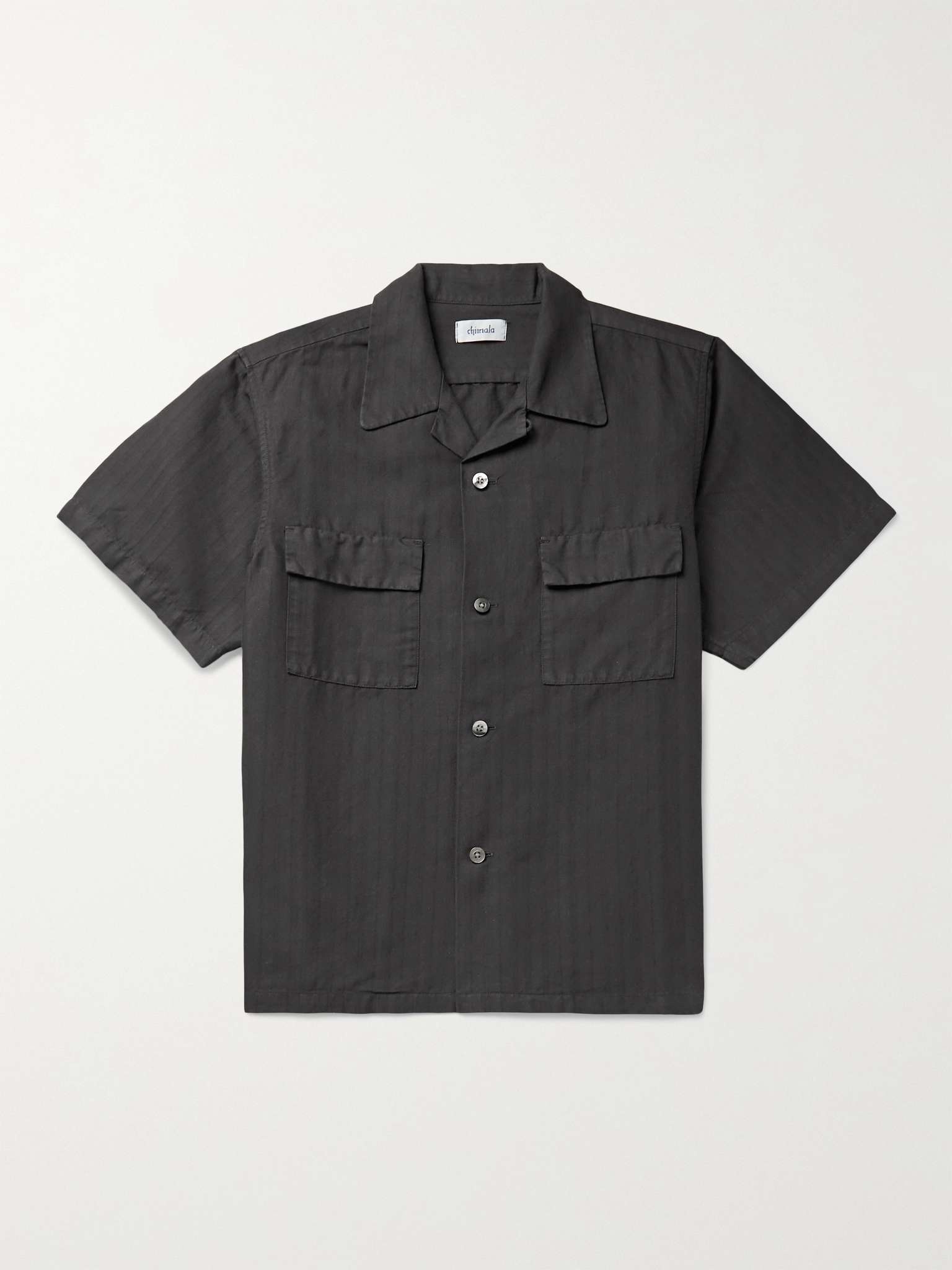 Camp-Collar Herringbone Ramie and Cotton-Blend Shirt - 1