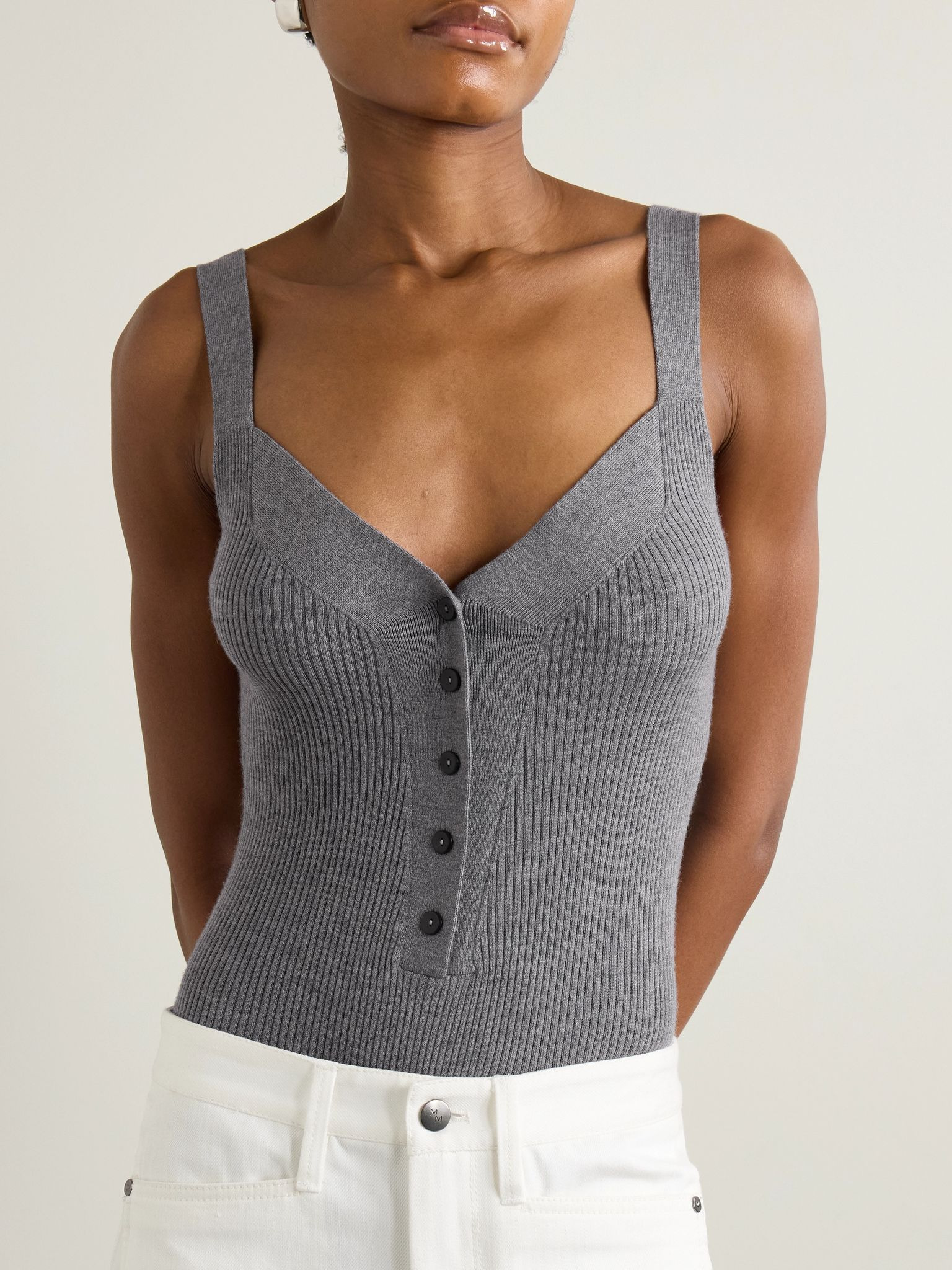 Ribbed merino wool bodysuit Gray - 3
