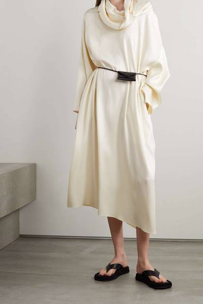 The Row Santia draped-collar silk-satin midi dress outlook