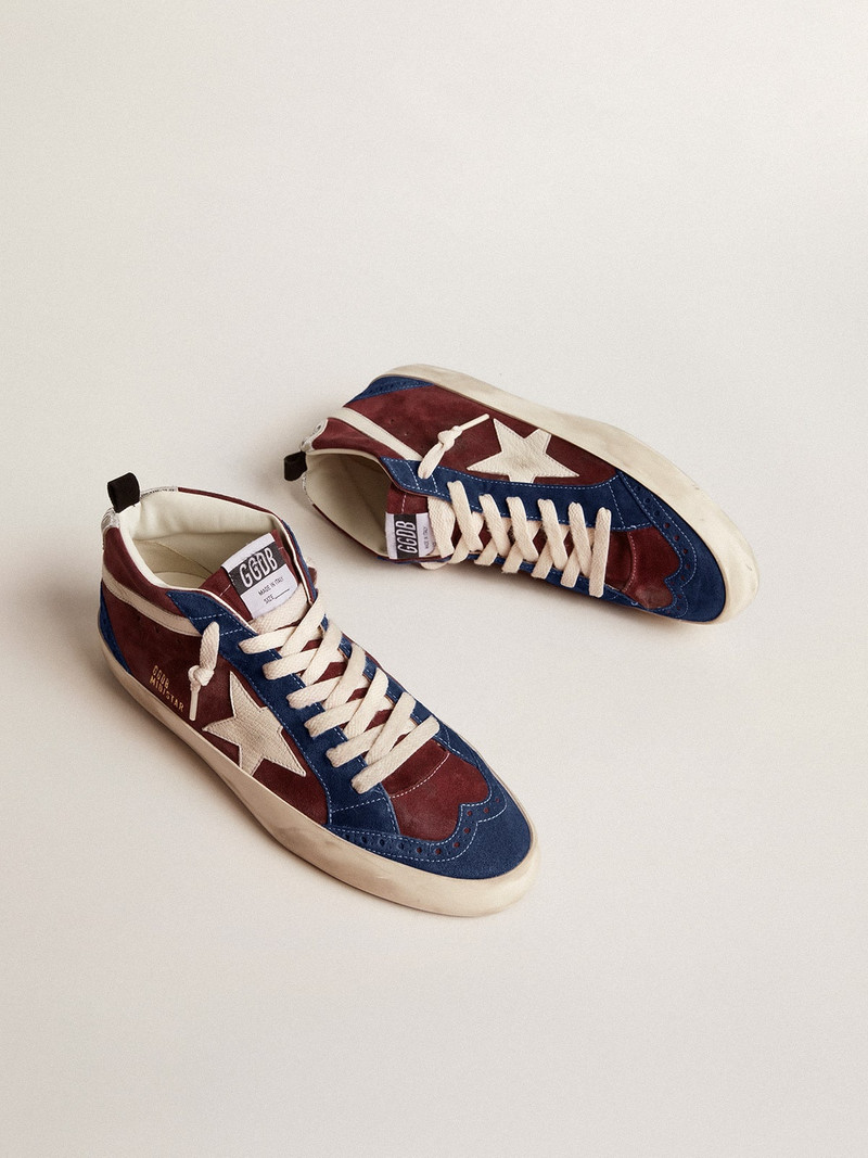 Golden Goose Mid Star in wine-red suede with white nappa star and flash outlook